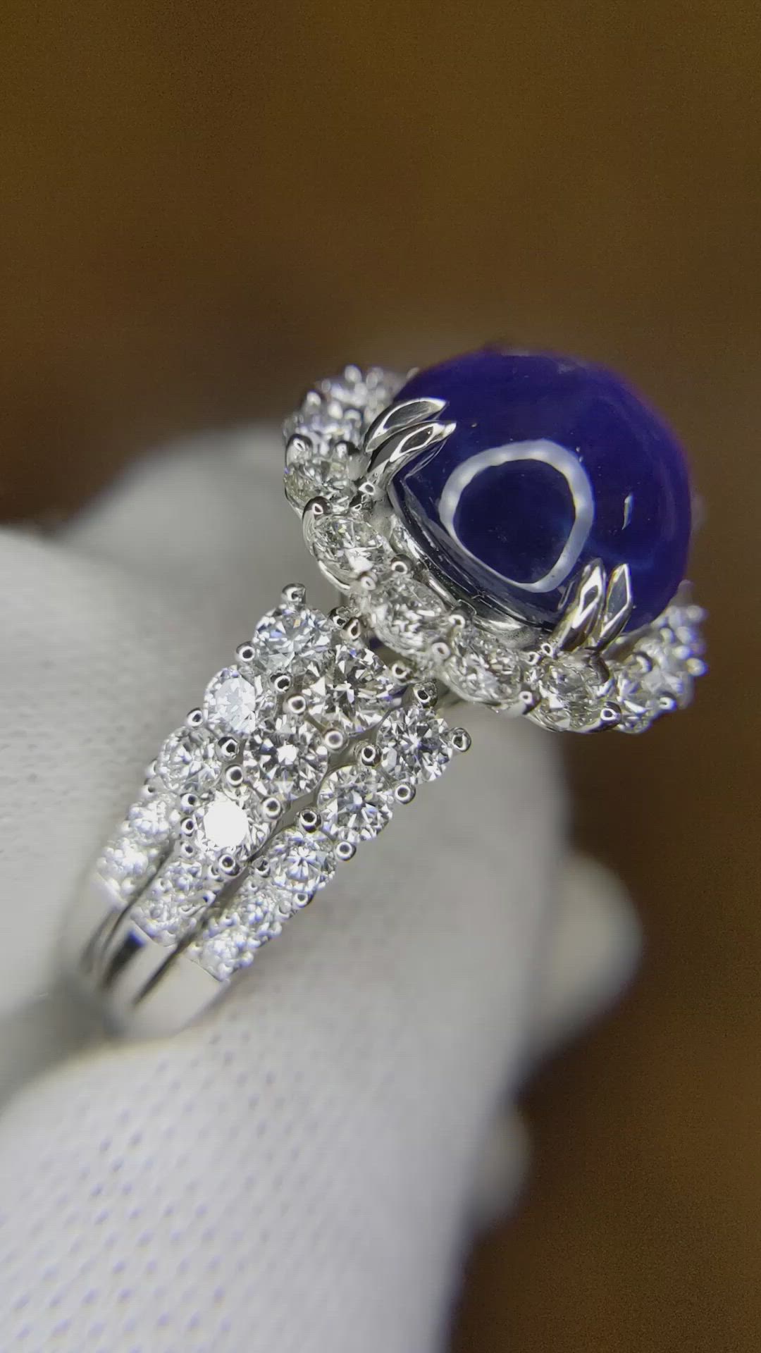 9.24 Ct. Blue Sapphire and Natural Diamond Antique Style Ring, 18K White Gold Size Video