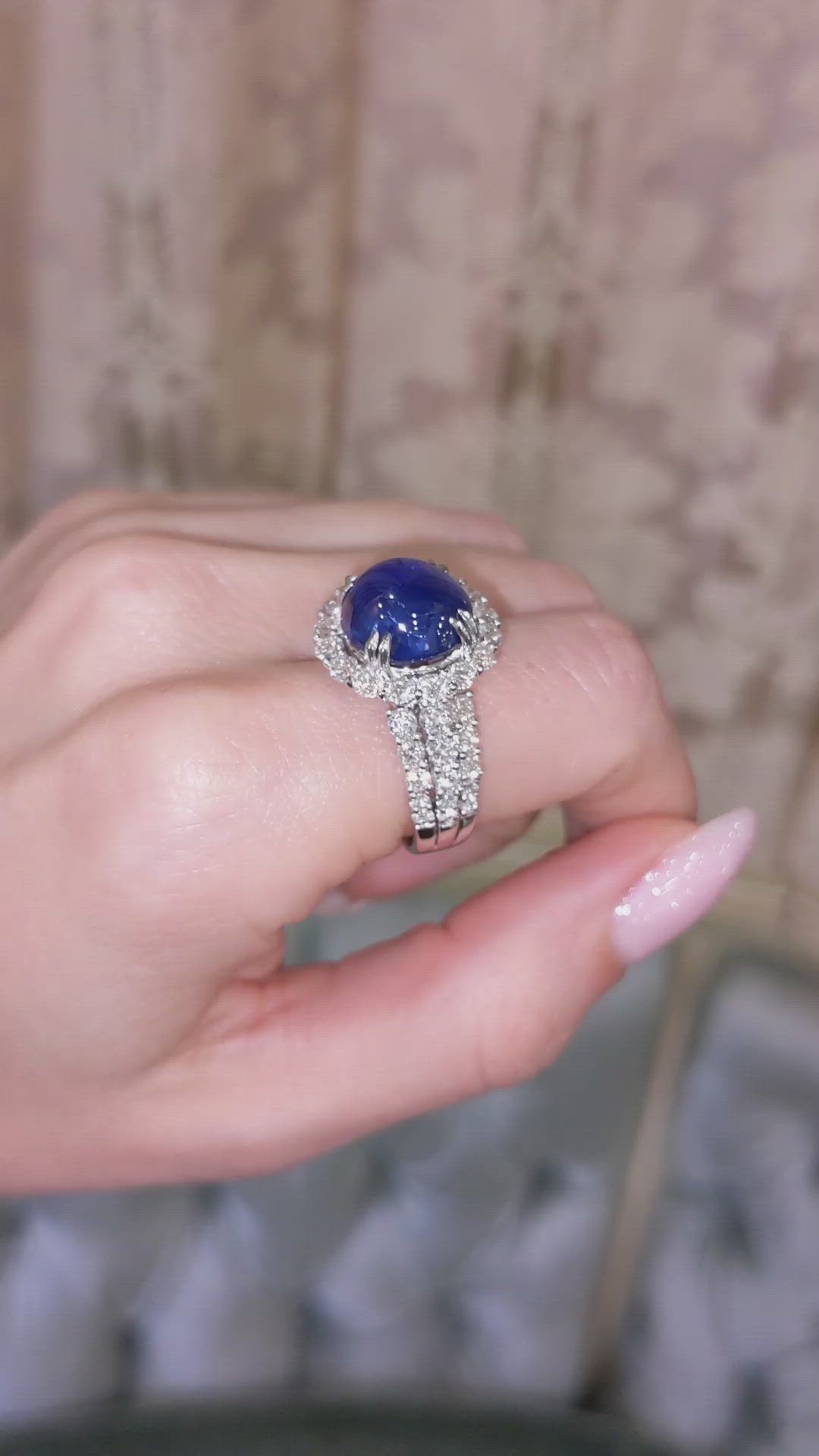 9.24 Ct. Blue Sapphire and Natural Diamond Antique Style Ring, 18K White Gold Size Video
