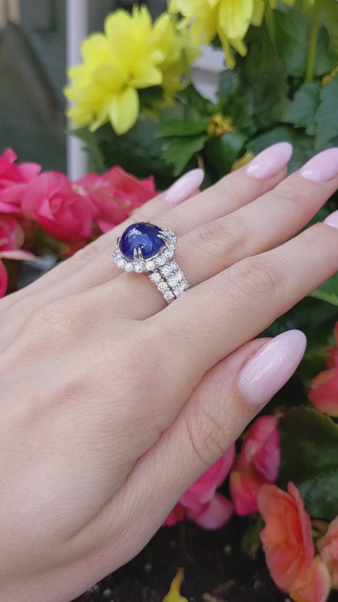 9.24 Ct. Blue Sapphire and Natural Diamond Antique Style Ring, 18K White Gold Size Video