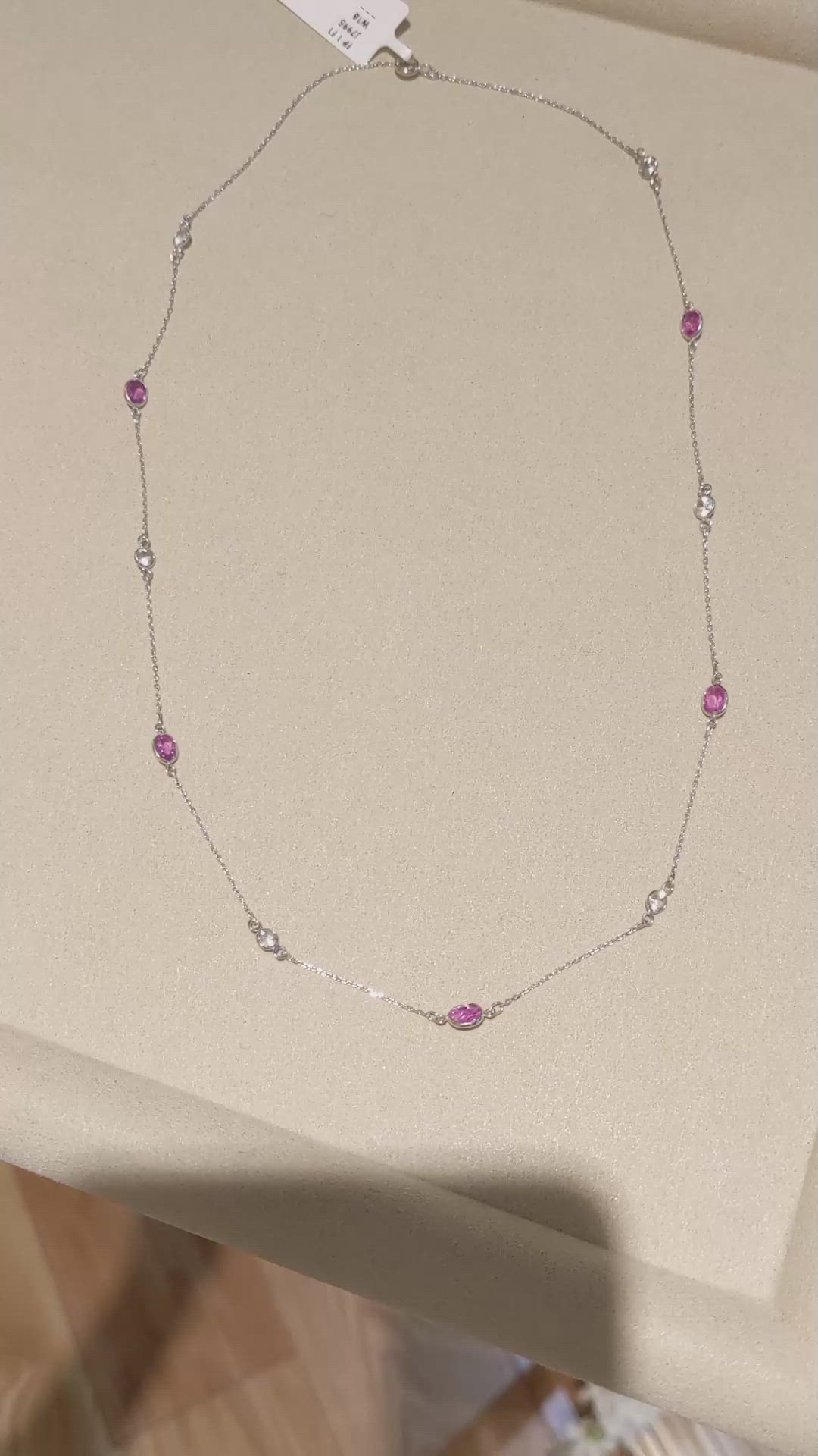 1.50 Ct. Pink Sapphire and White Sapphire Accent Stones Necklace, 18K White Gold Size Video