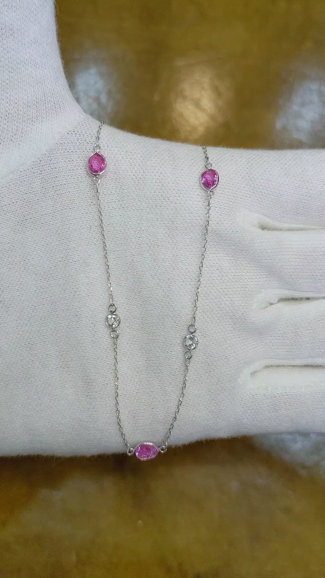 1.50 Ct. Pink Sapphire and White Sapphire Accent Stones Necklace, 18K White Gold Size Video