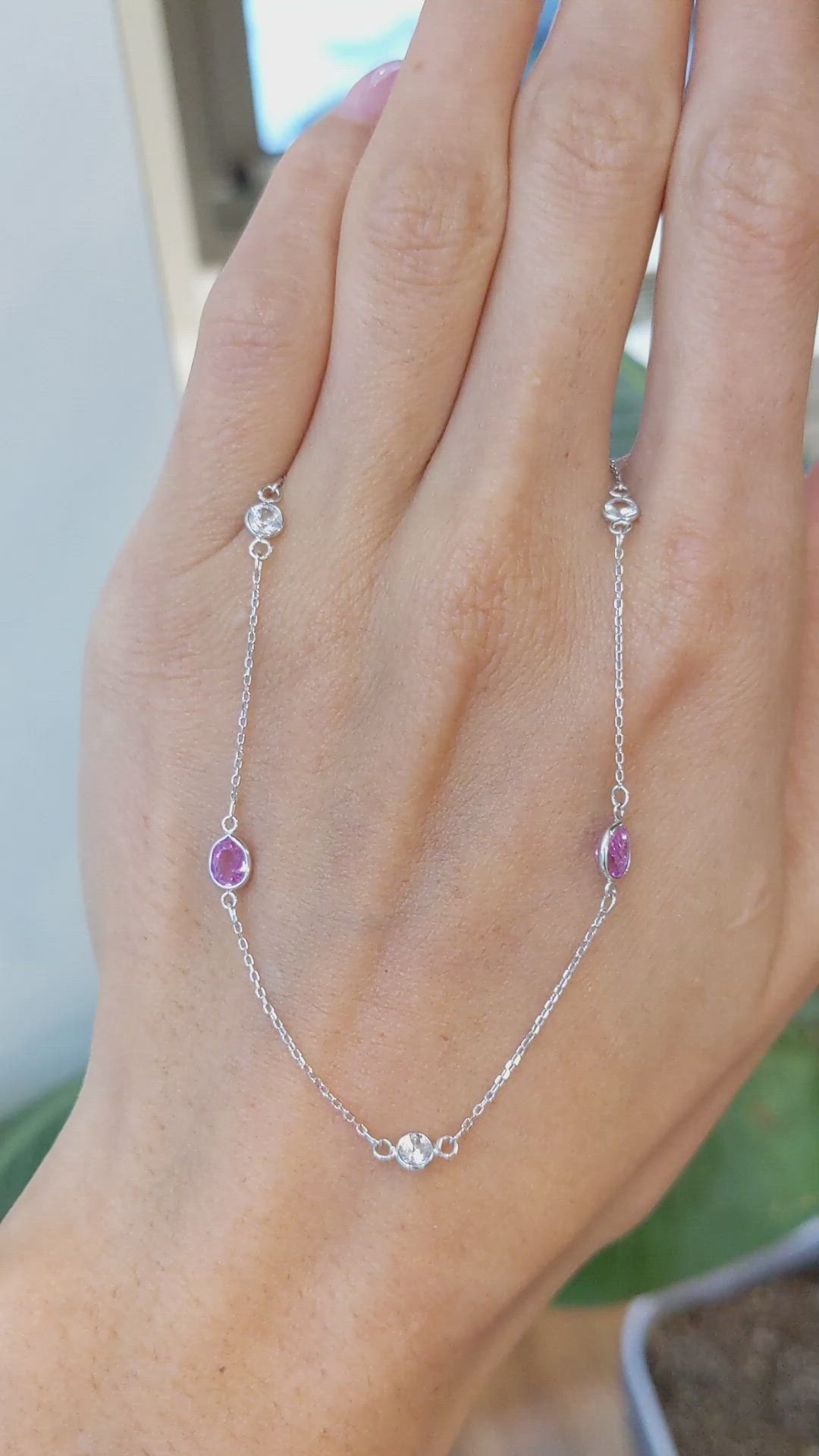 1.50 Ct. Pink Sapphire and White Sapphire Accent Stones Necklace, 18K White Gold Size Video