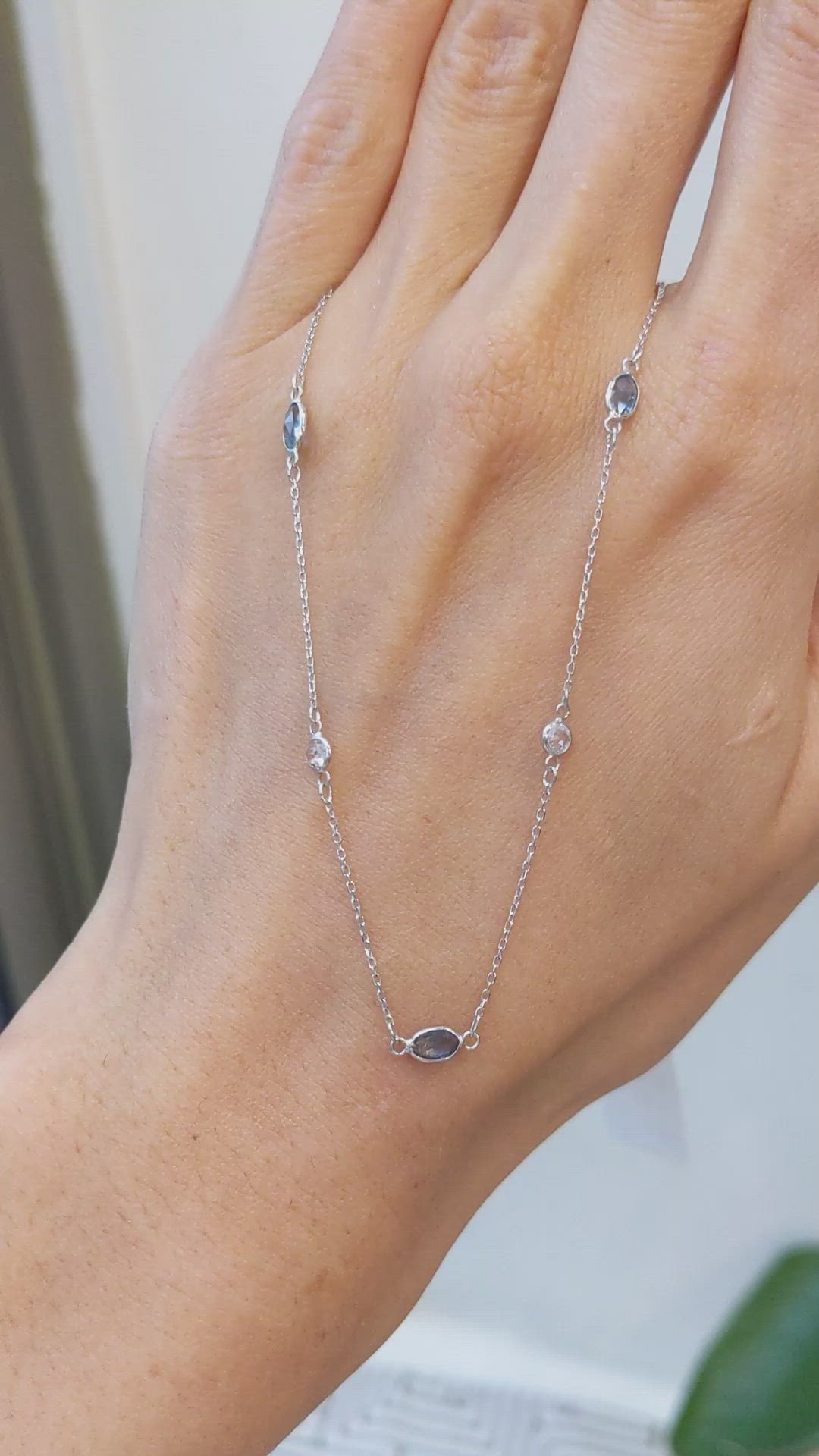 1.50 Ct. Blue Sapphire and White Sapphire Accent Stones Necklace, 18K White Gold Size Video