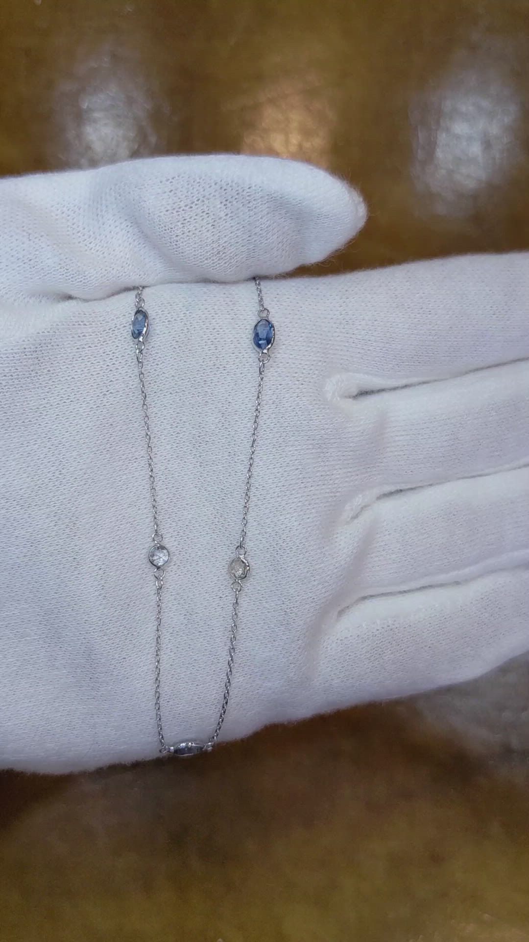 1.50 Ct. Blue Sapphire and White Sapphire Accent Stones Necklace, 18K White Gold Size Video