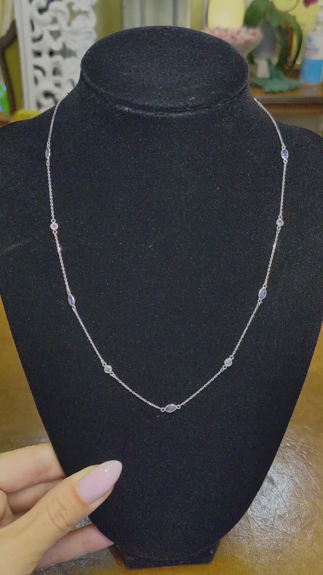 1.50 Ct. Blue Sapphire and White Sapphire Accent Stones Necklace, 18K White Gold Size Video