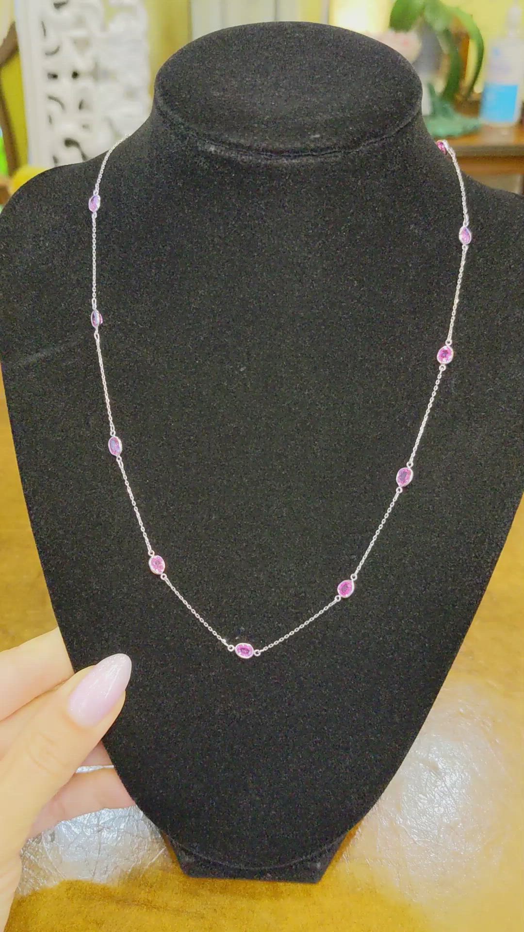 4.65 Ct. Pink Sapphire Accent Stones Necklace, 18K White Gold Size Video