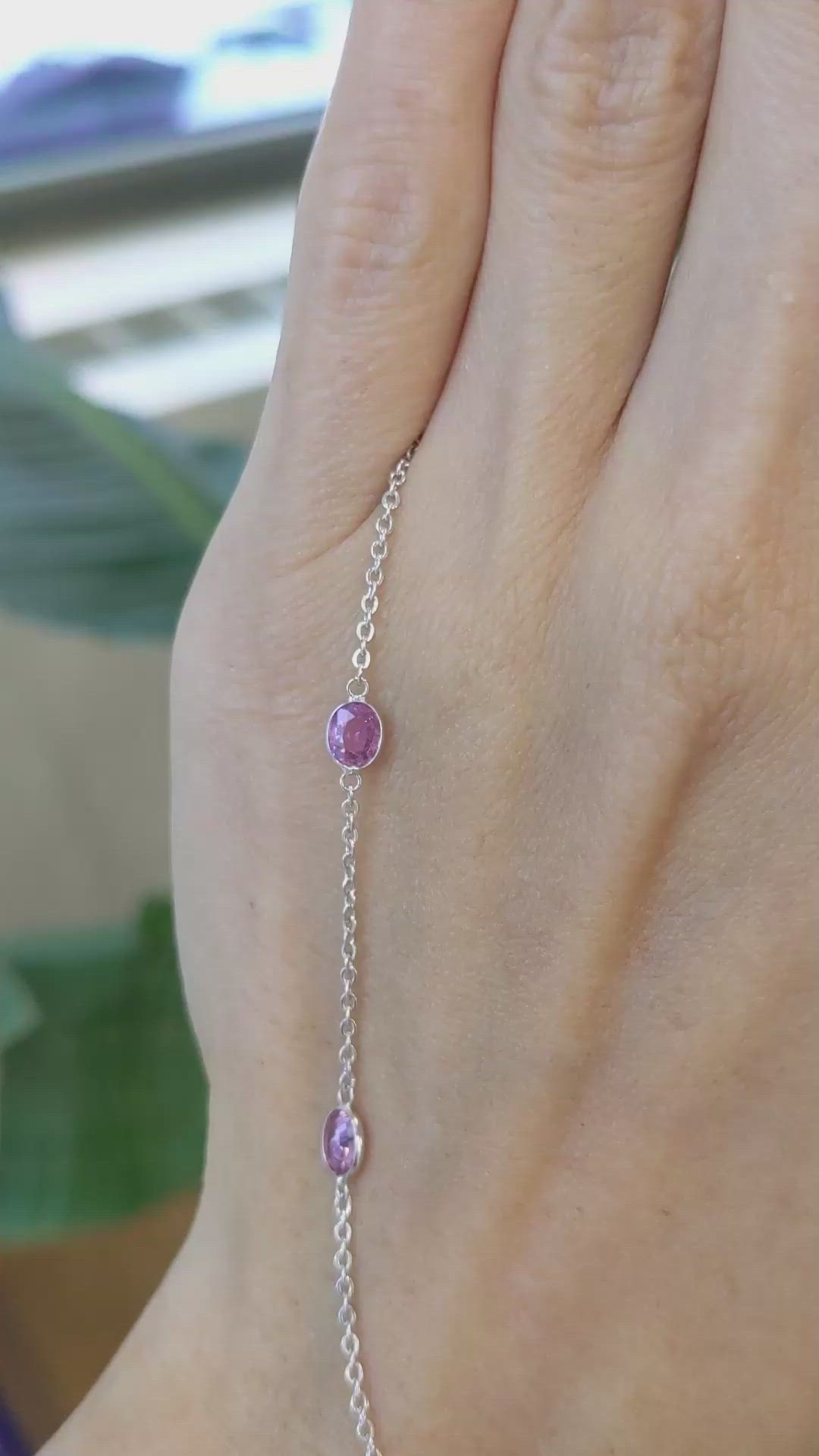 4.65 Ct. Pink Sapphire Accent Stones Necklace, 18K White Gold Size Video