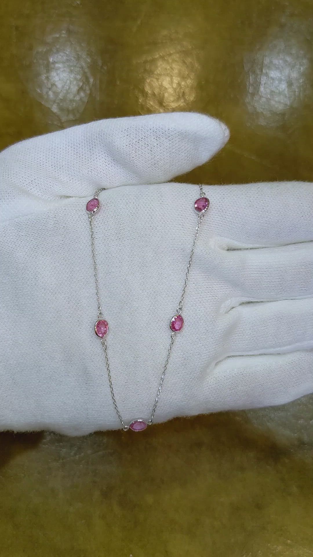 4.65 Ct. Pink Sapphire Accent Stones Necklace, 18K White Gold Size Video
