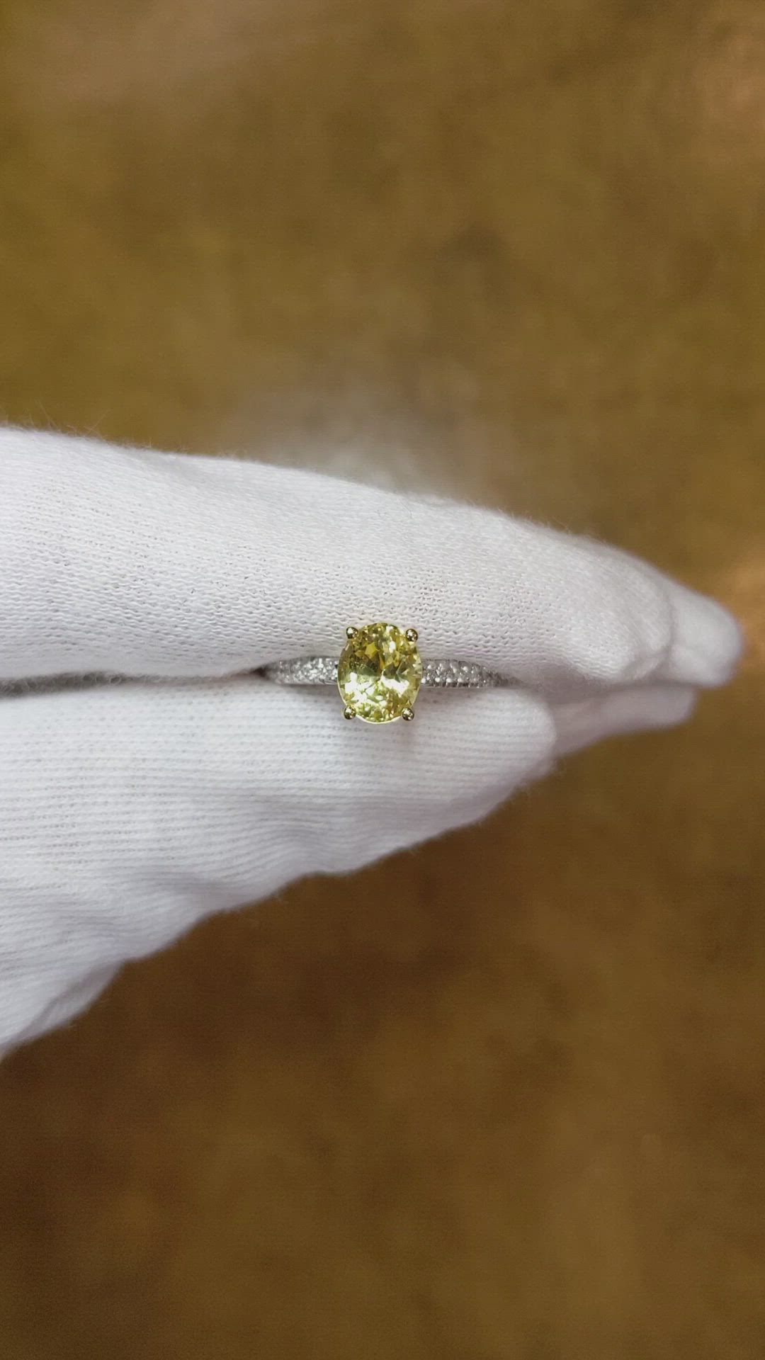 1.53 Ct. Yellow Sapphire and Natural Diamond Pave Ring, 14K White & Yellow Size Video