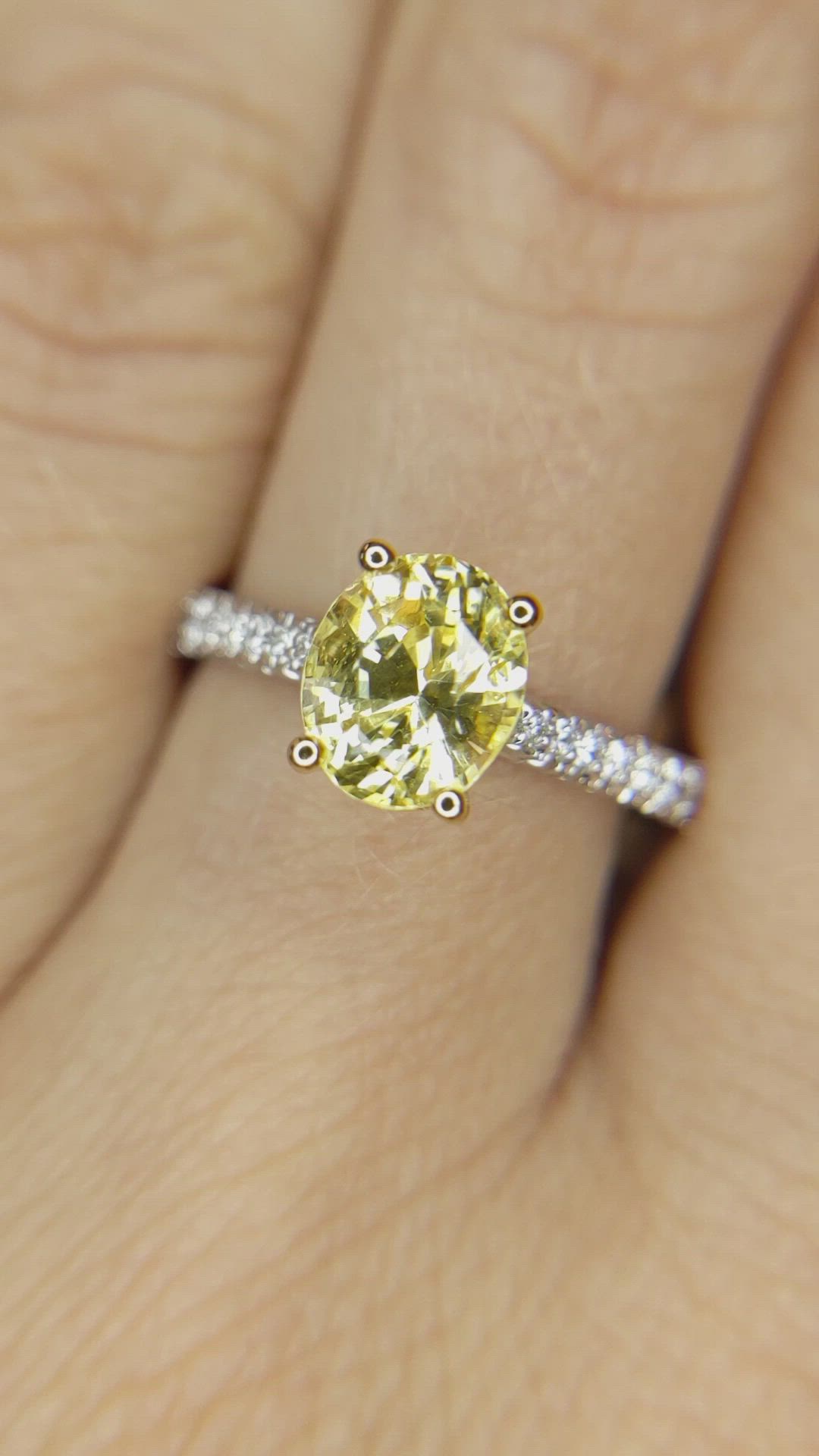 1.53 Ct. Yellow Sapphire and Natural Diamond Pave Ring, 14K White & Yellow Size Video