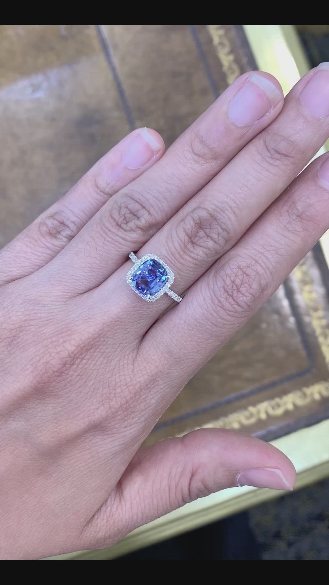 2.08 Ct. Color Change Sapphire and Natural Diamond Pave Ring, Platinum 950 Size Video