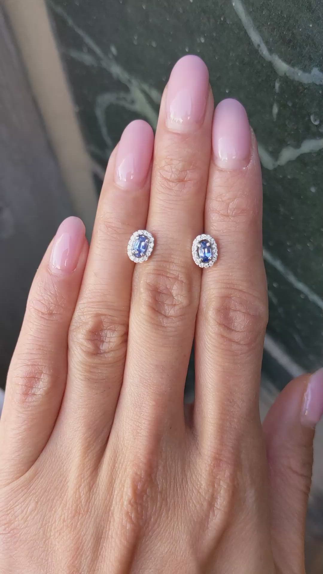 0.55 Ct.Tw.Total Carat Weight Blue Sapphire and Natural Diamond Pave Earrings, 14K White Gold Size Video