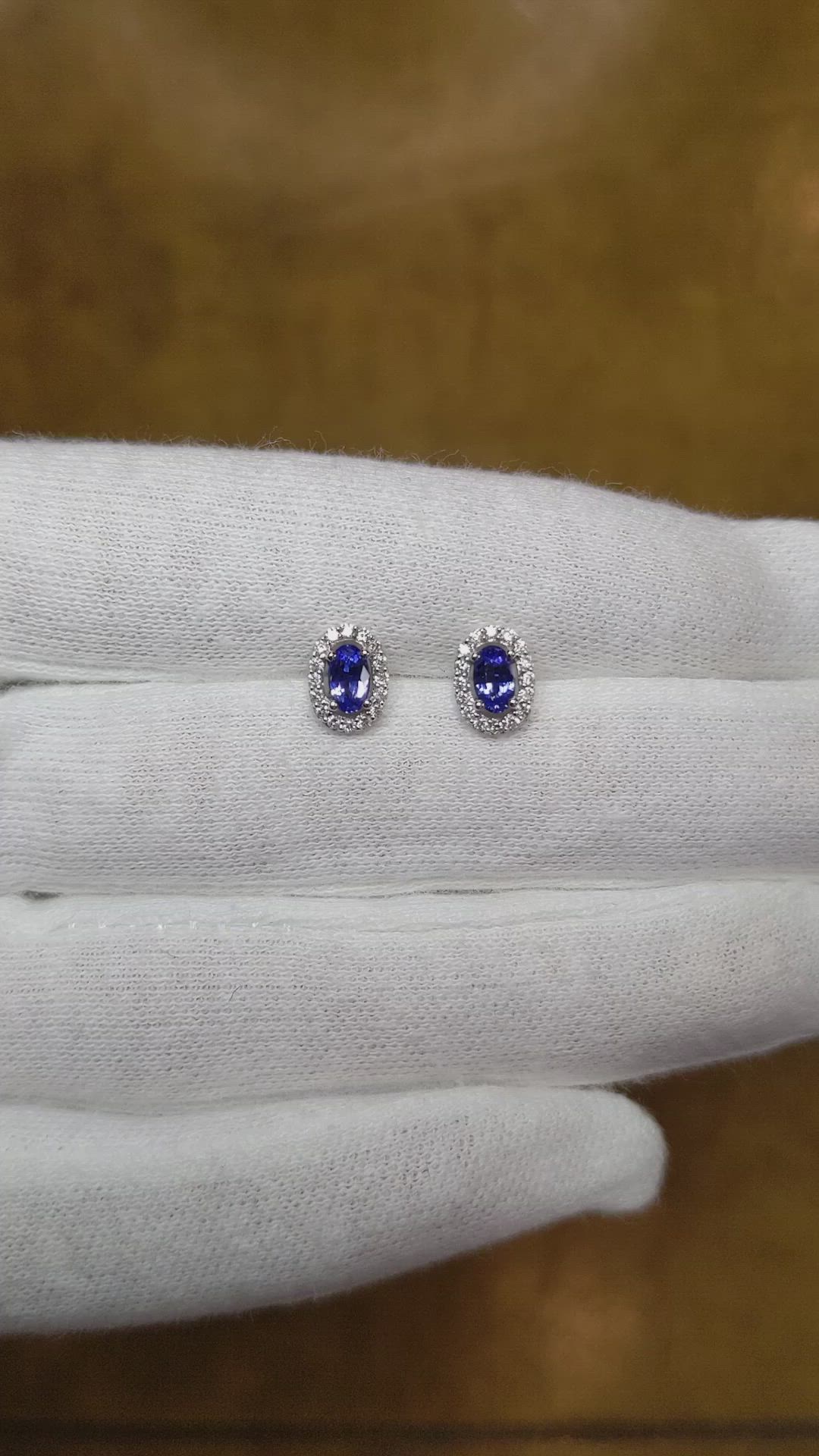 0.55 Ct.Tw.Total Carat Weight Blue Sapphire and Natural Diamond Pave Earrings, 14K White Gold Size Video
