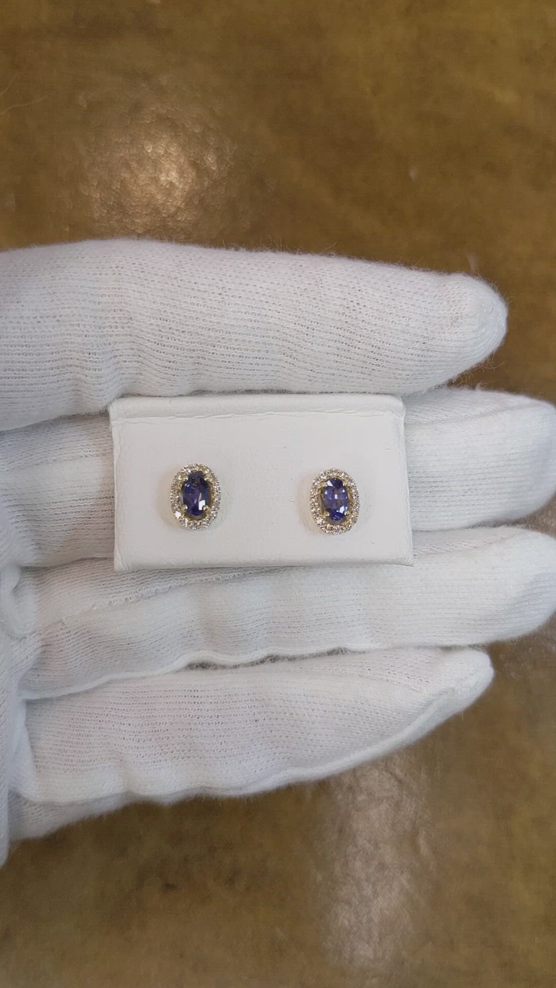 0.55 Ct.Tw. Blue Sapphire and Natural Diamond Pave Earrings, 14K Yellow Gold Size Video