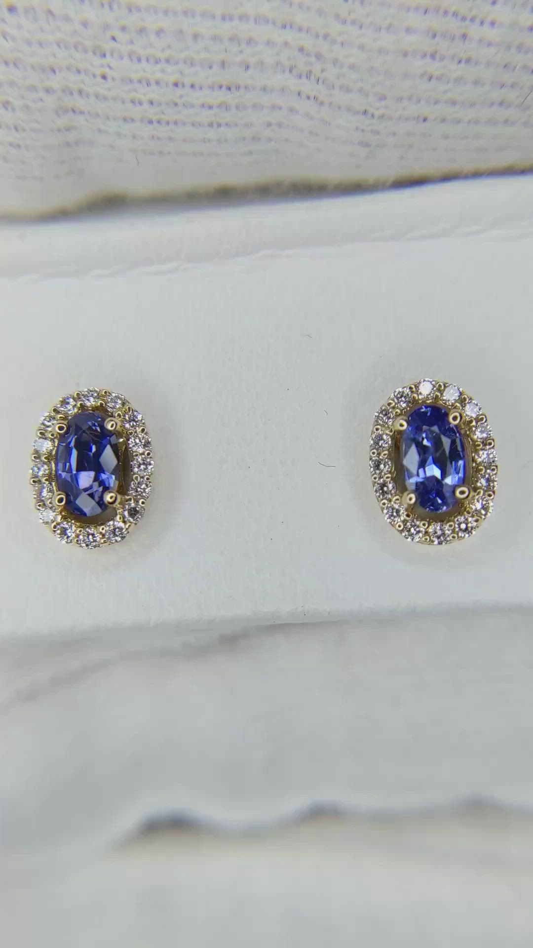0.55 Ct.Tw. Blue Sapphire and Natural Diamond Pave Earrings, 14K Yellow Gold Size Video