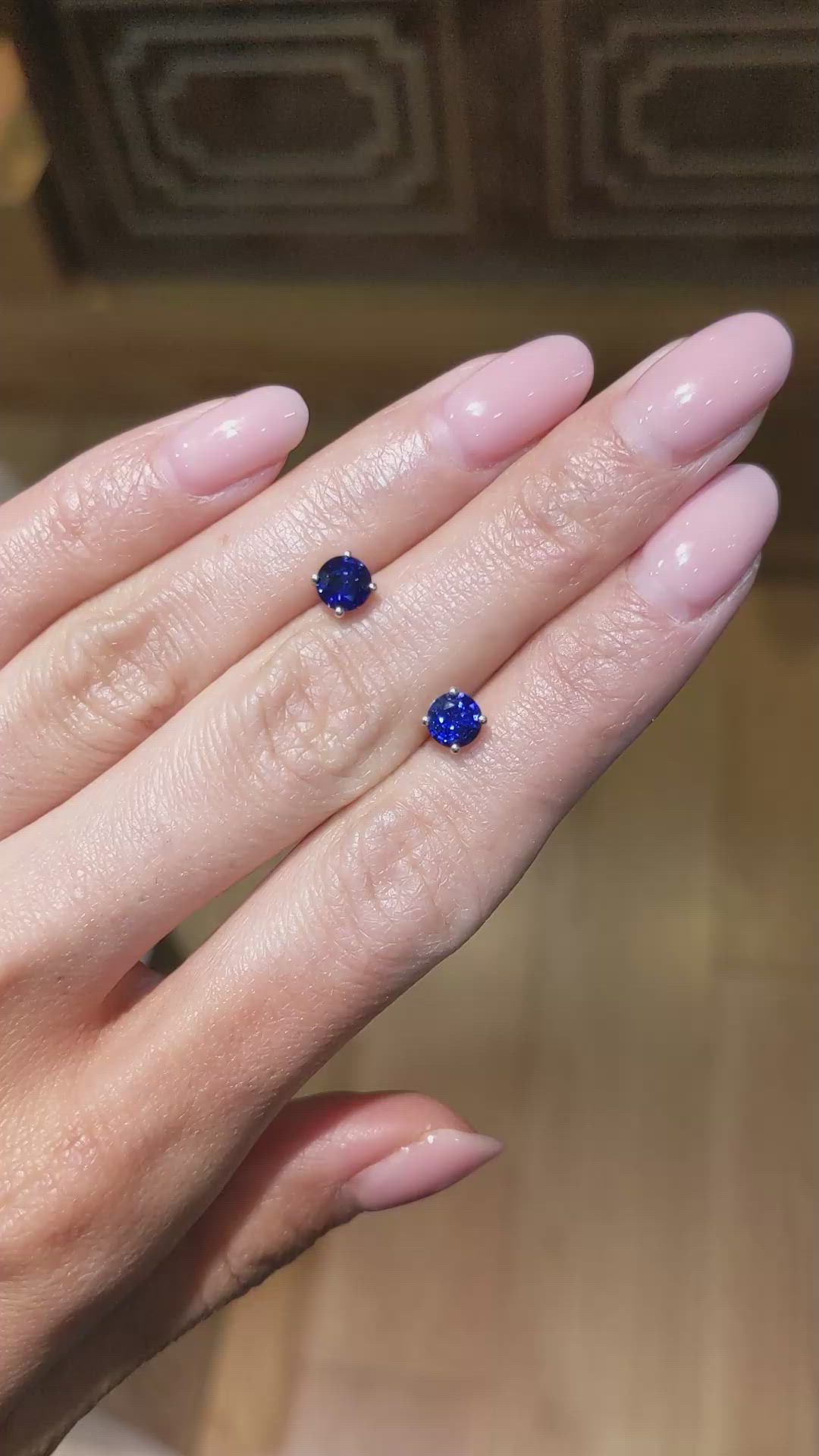 1.25 Ct.Tw.Total Carat Weight Blue Sapphire Studs Earrings, 14K White Gold Size Video