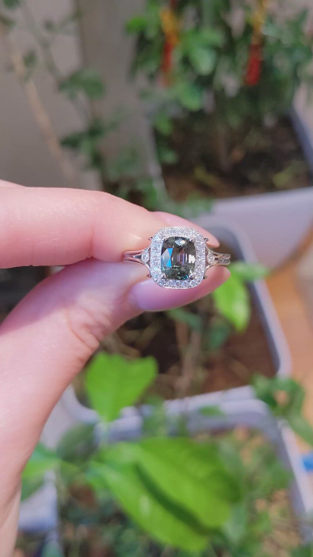 1.71 Ct. Green Sapphire and Natural Diamond Antique Style Ring, 14K White Gold Size Video