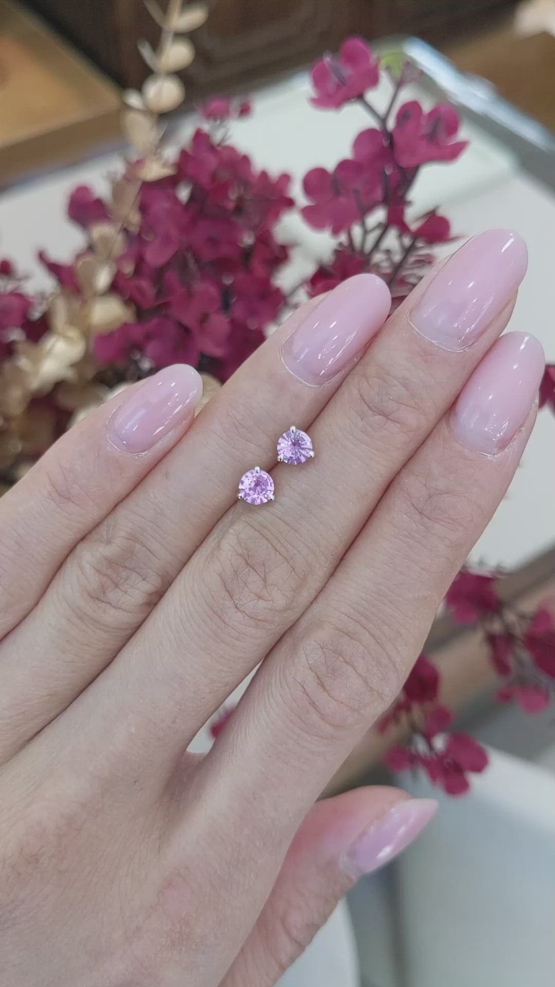 0.80&nbsp;Ct.Tw.Total Carat Weight Pink Sapphire Studs Earrings, 14K White Gold Size Video