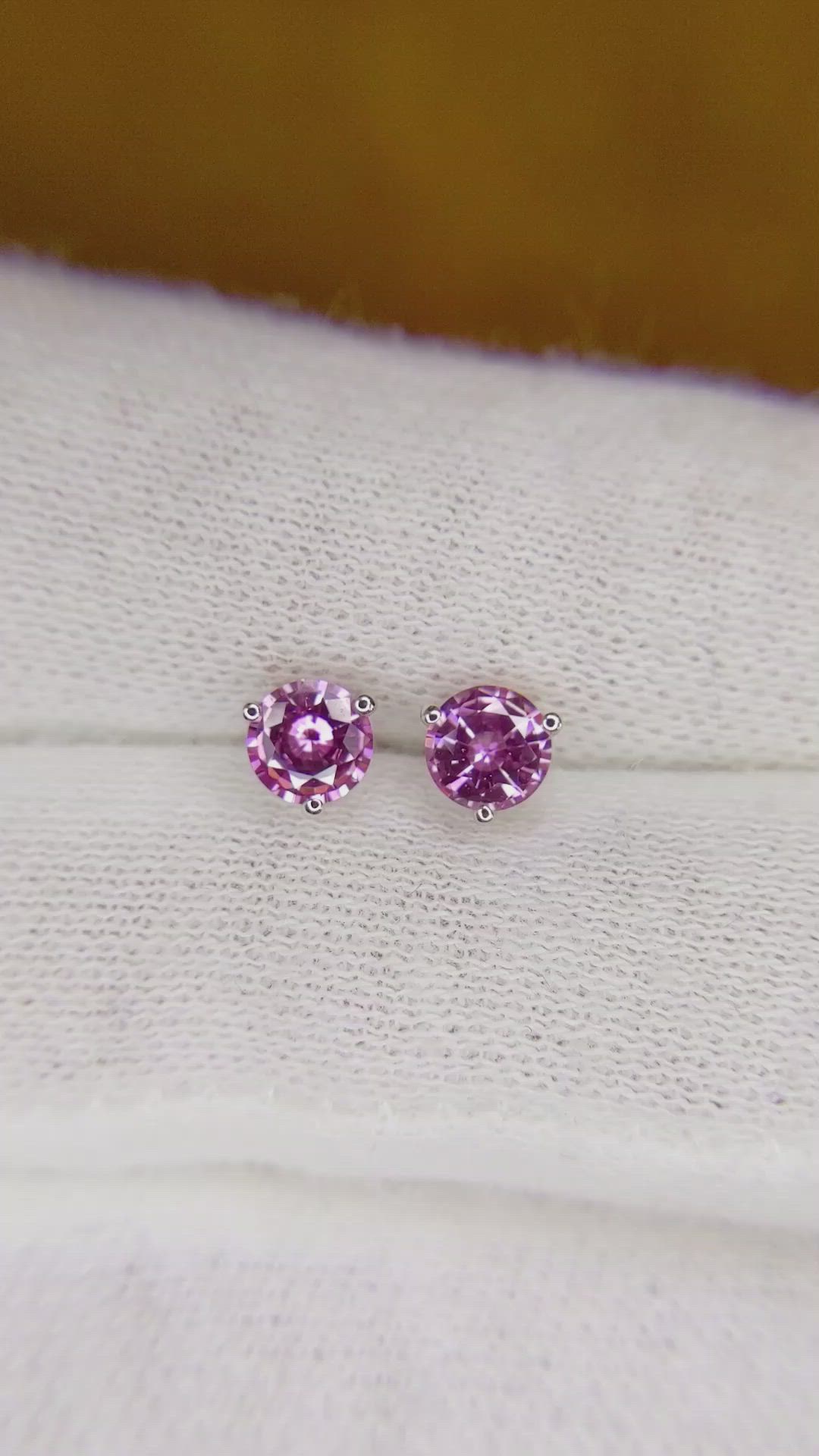 0.80 Ct.Tw. Pink Sapphire Studs Earrings, 14K White Gold Size Video