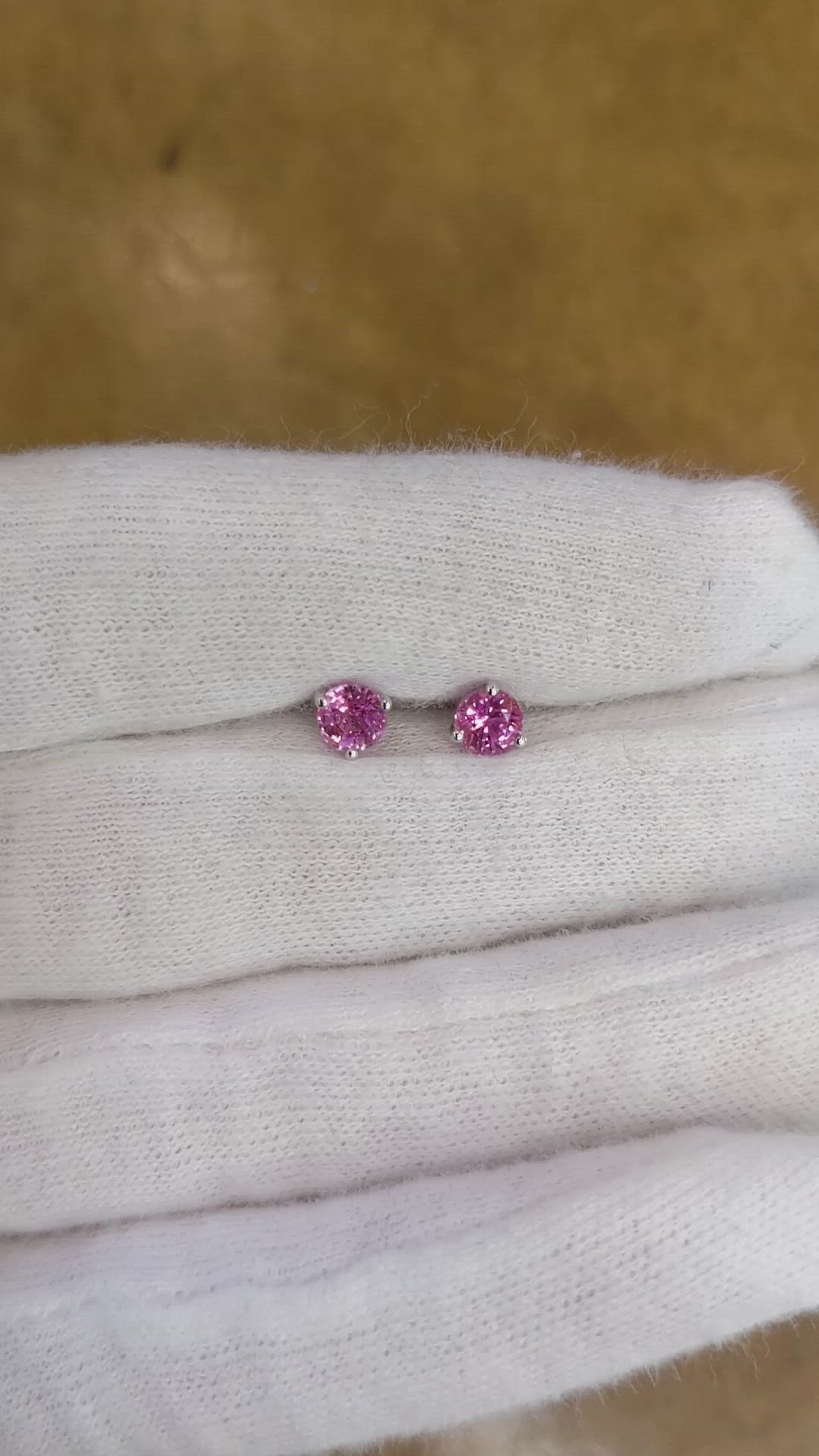 0.80 Ct.Tw. Pink Sapphire Studs Earrings, 14K White Gold Size Video