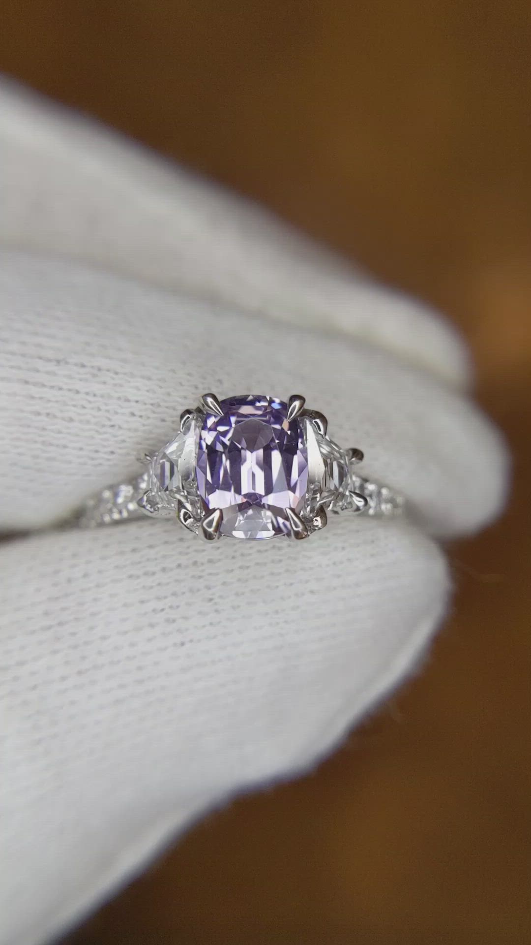 1.41 Ct. Purple Sapphire and Natural Diamond Three Stone Ring, Platinum 950 Size Video