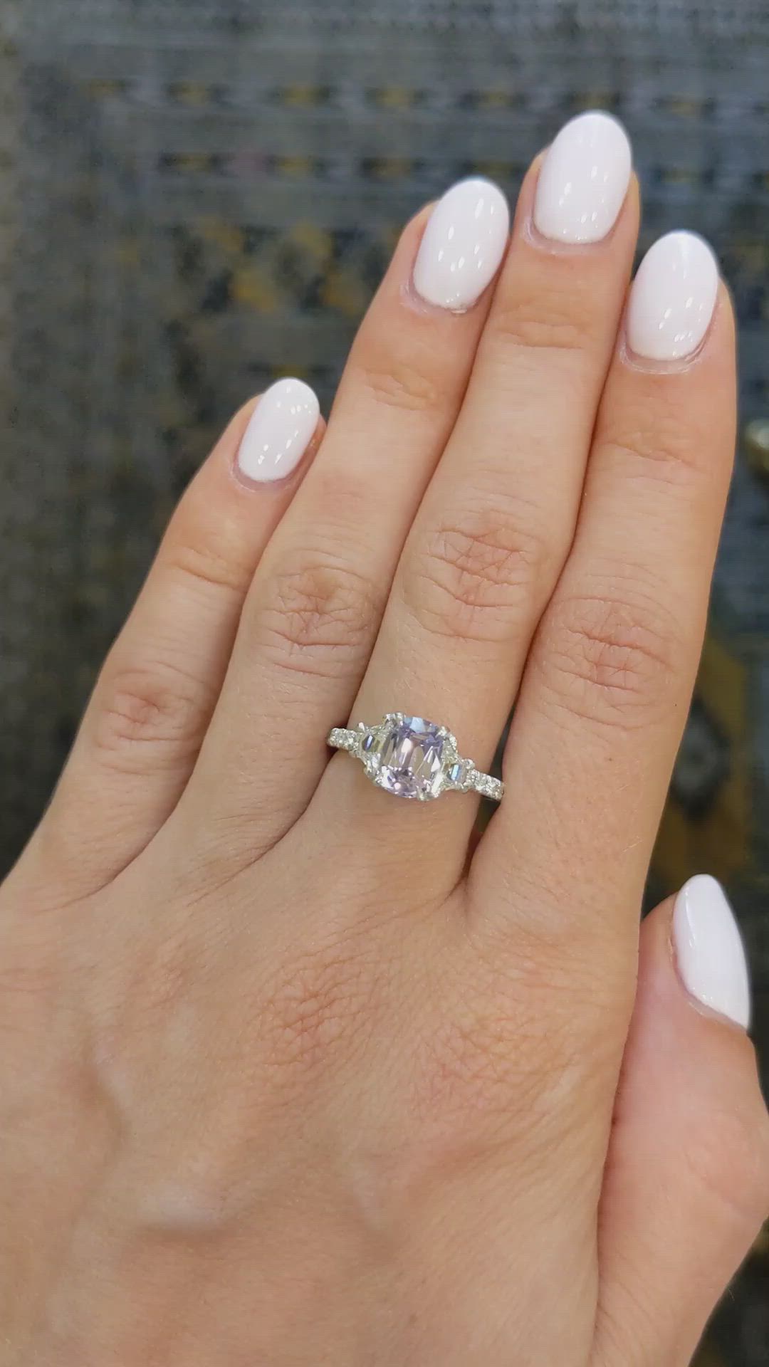 1.41 Ct. Purple Sapphire and Natural Diamond Three Stone Ring, Platinum 950 Size Video