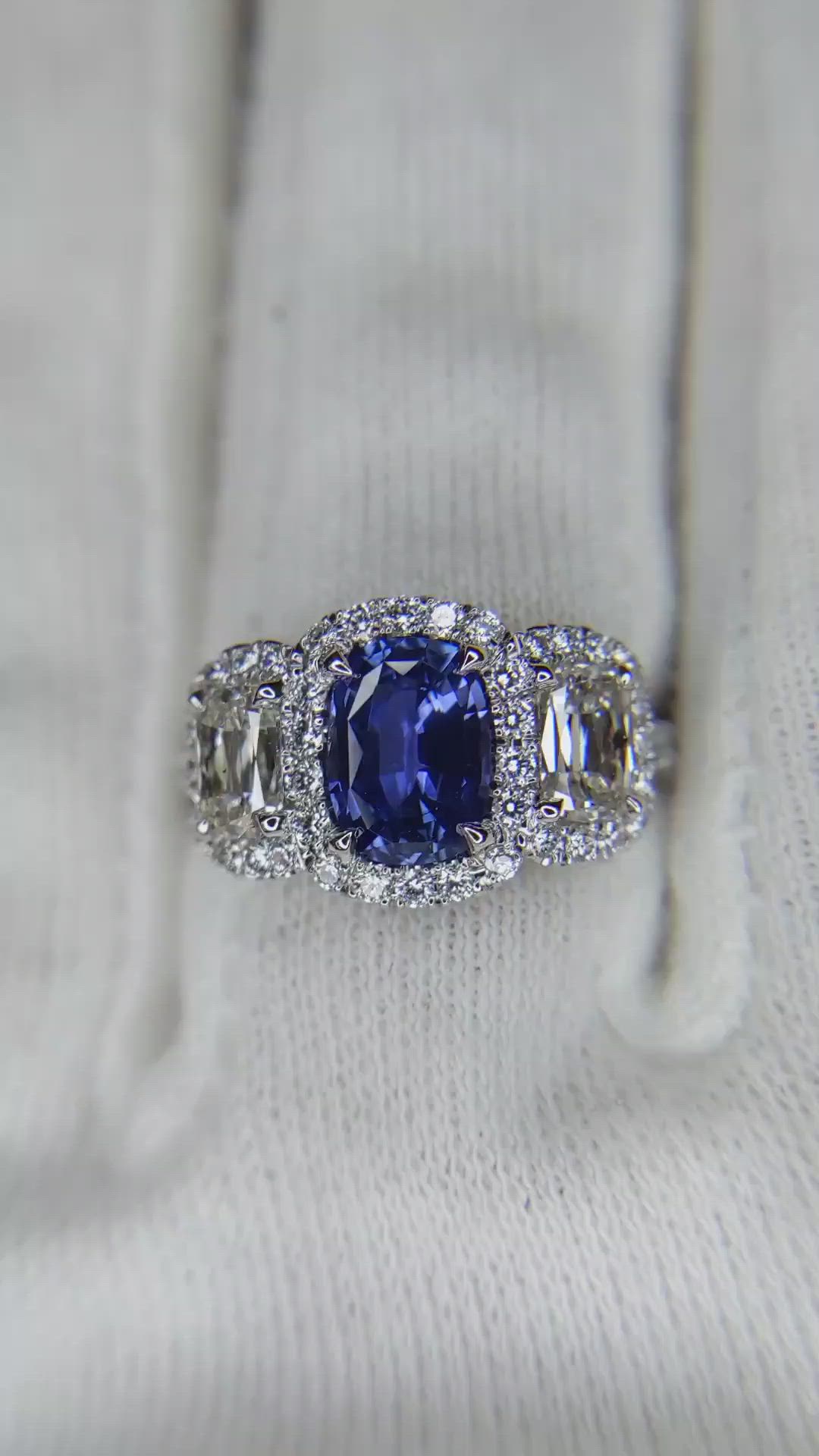 1.16 Ct. Color Change Sapphire and Natural Diamond Three Stone Ring, Platinum 950 Size Video