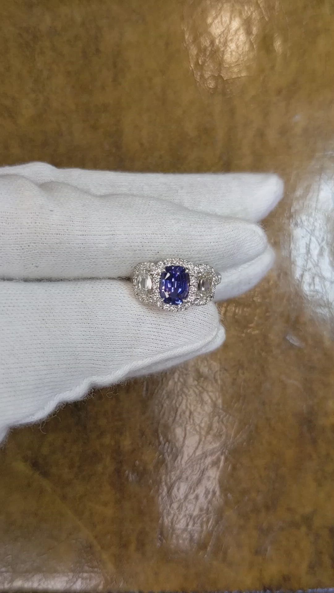1.16 Ct. Color Change Sapphire and Natural Diamond Three Stone Ring, Platinum 950 Size Video