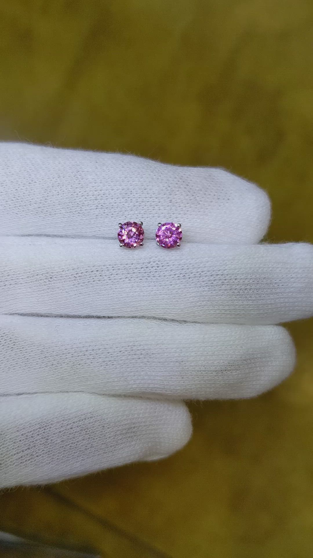0.85&nbsp;Ct.Tw.Total Carat Weight Pink Sapphire Studs Earrings, 14K White Gold Size Video
