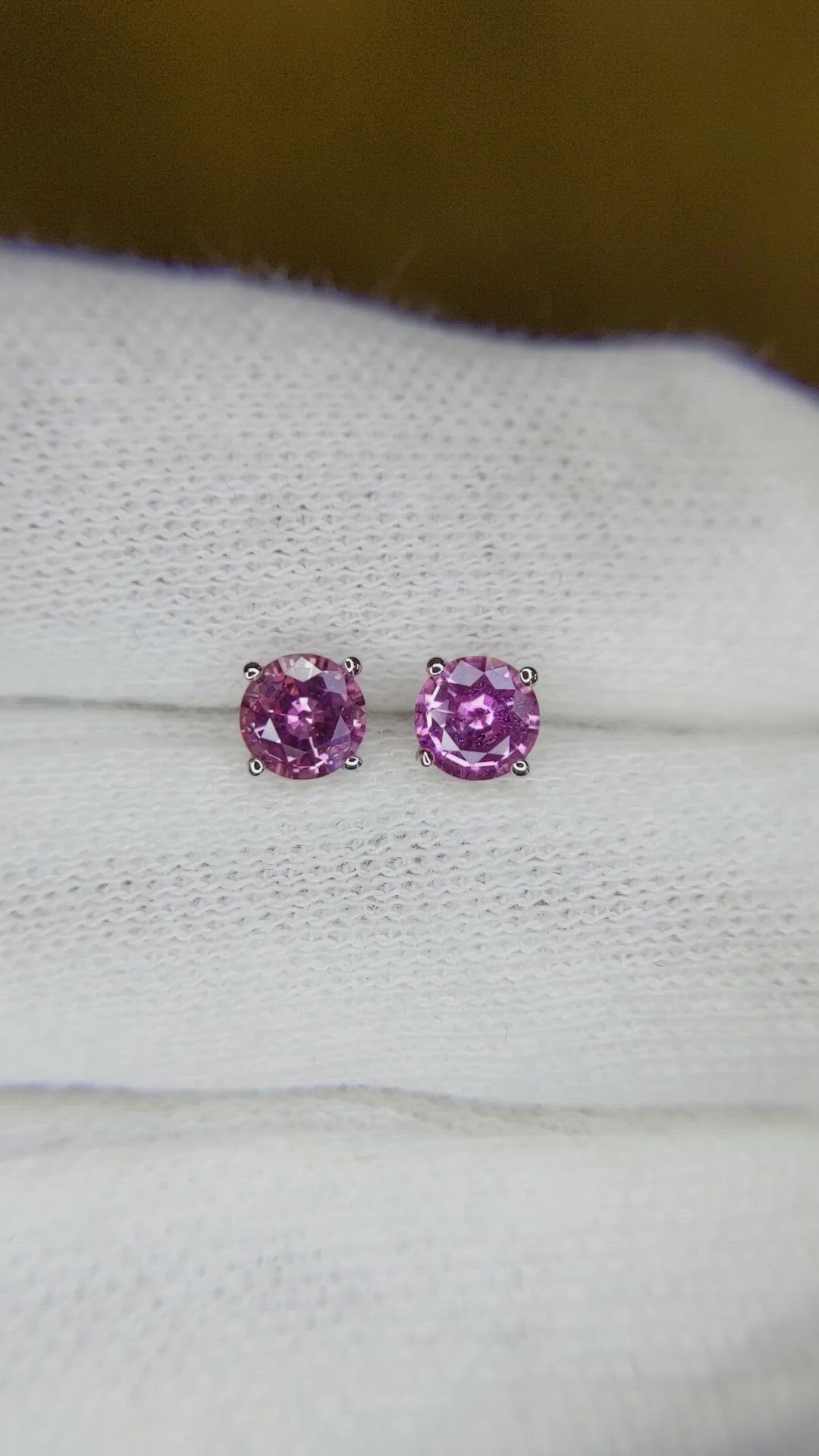 0.85&nbsp;Ct.Tw.Total Carat Weight Pink Sapphire Studs Earrings, 14K White Gold Size Video