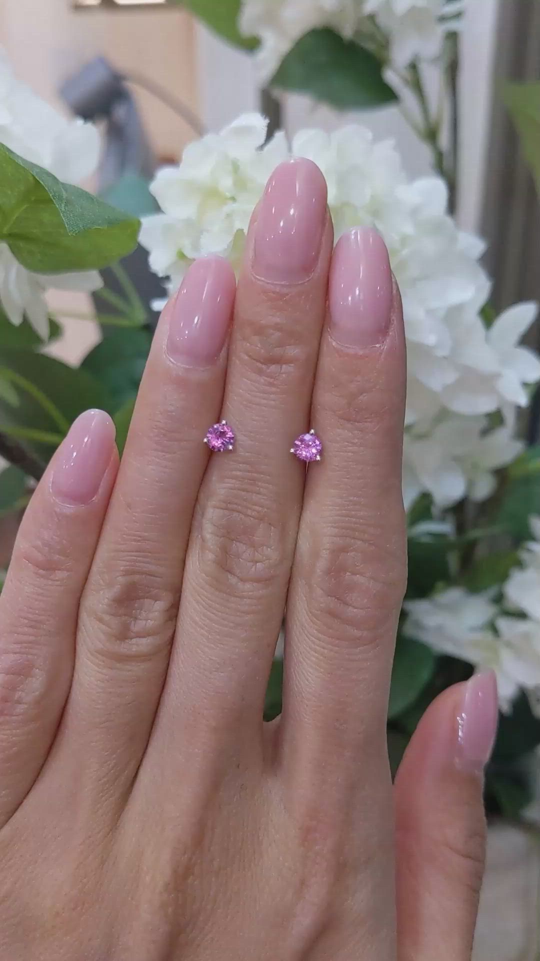 0.60&nbsp;Ct.Tw.Total Carat Weight Pink Sapphire Studs Earrings, 14K White Gold Size Video