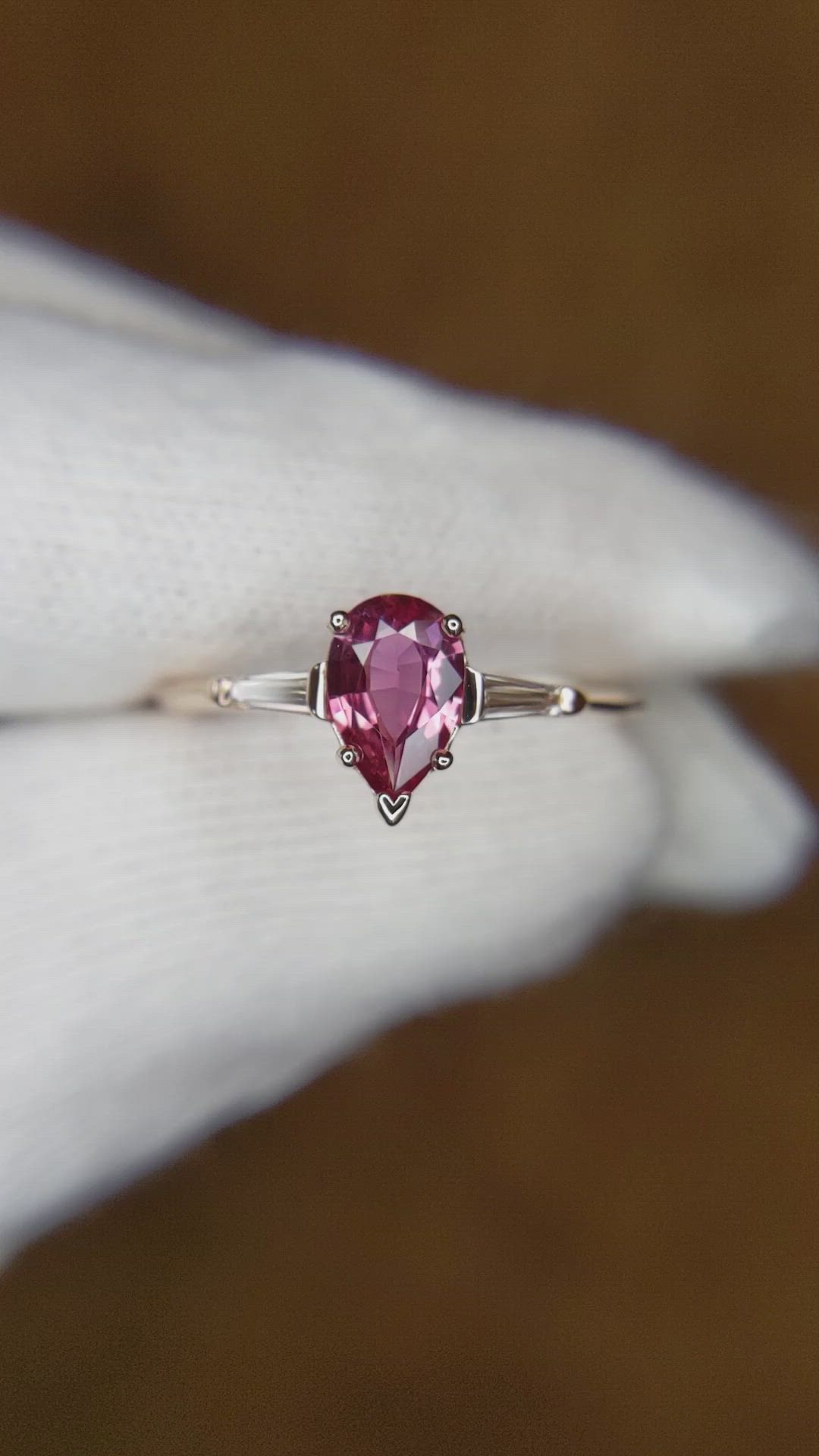 0.77 Ct. Pink Sapphire and Natural Diamond Three Stone Ring, 14K Rose Gold Size Video