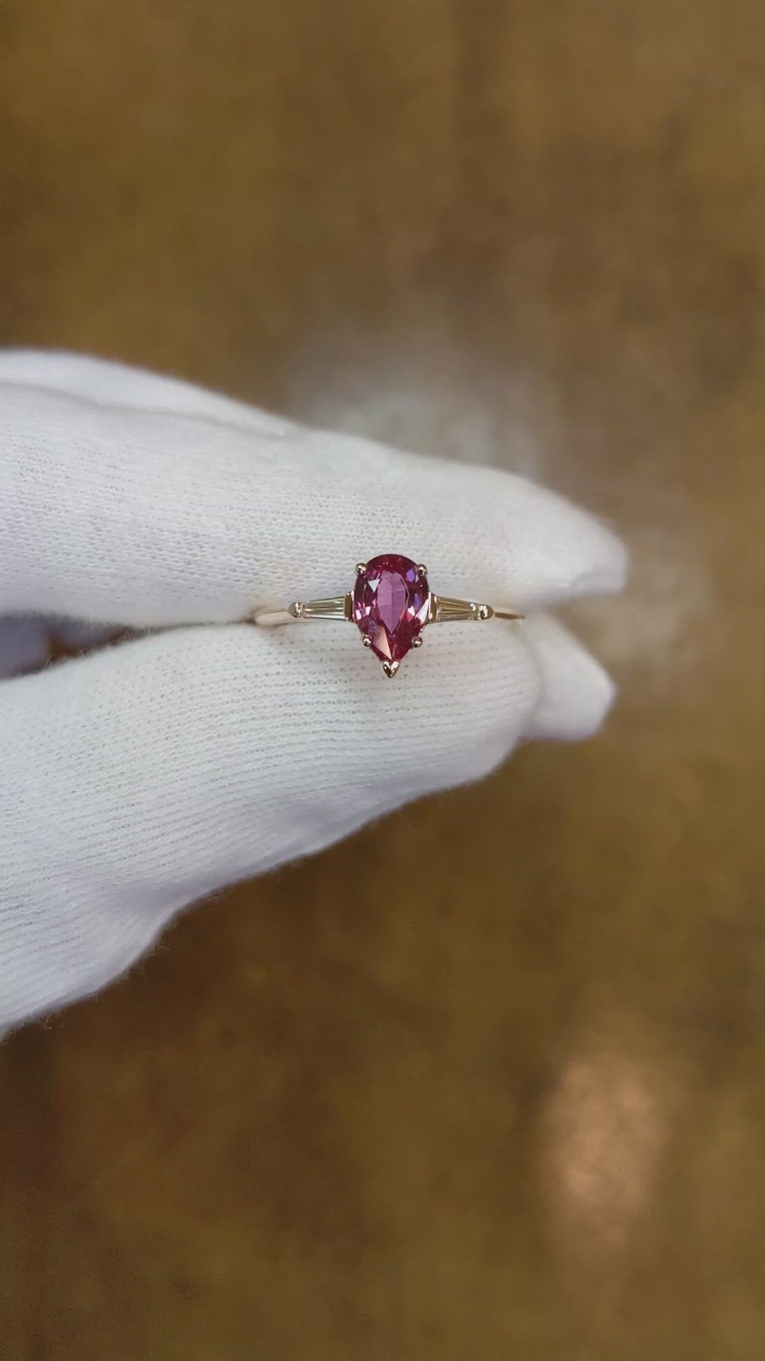 0.77 Ct. Pink Sapphire and Natural Diamond Three Stone Ring, 14K Rose Gold Size Video