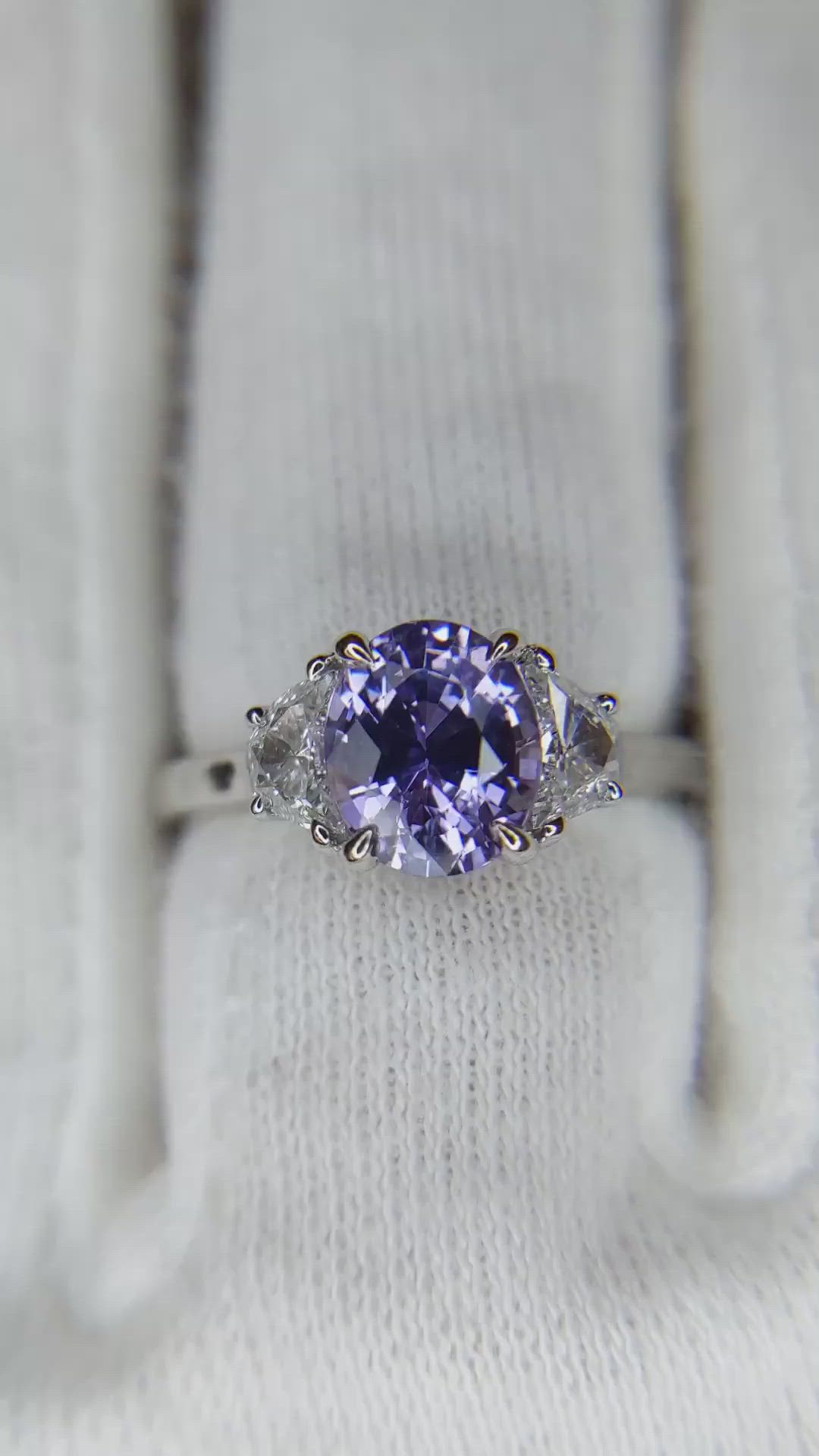 1.71 Ct. Color Change Sapphire and Natural Diamond Three Stone Ring, Platinum 950 Size Video