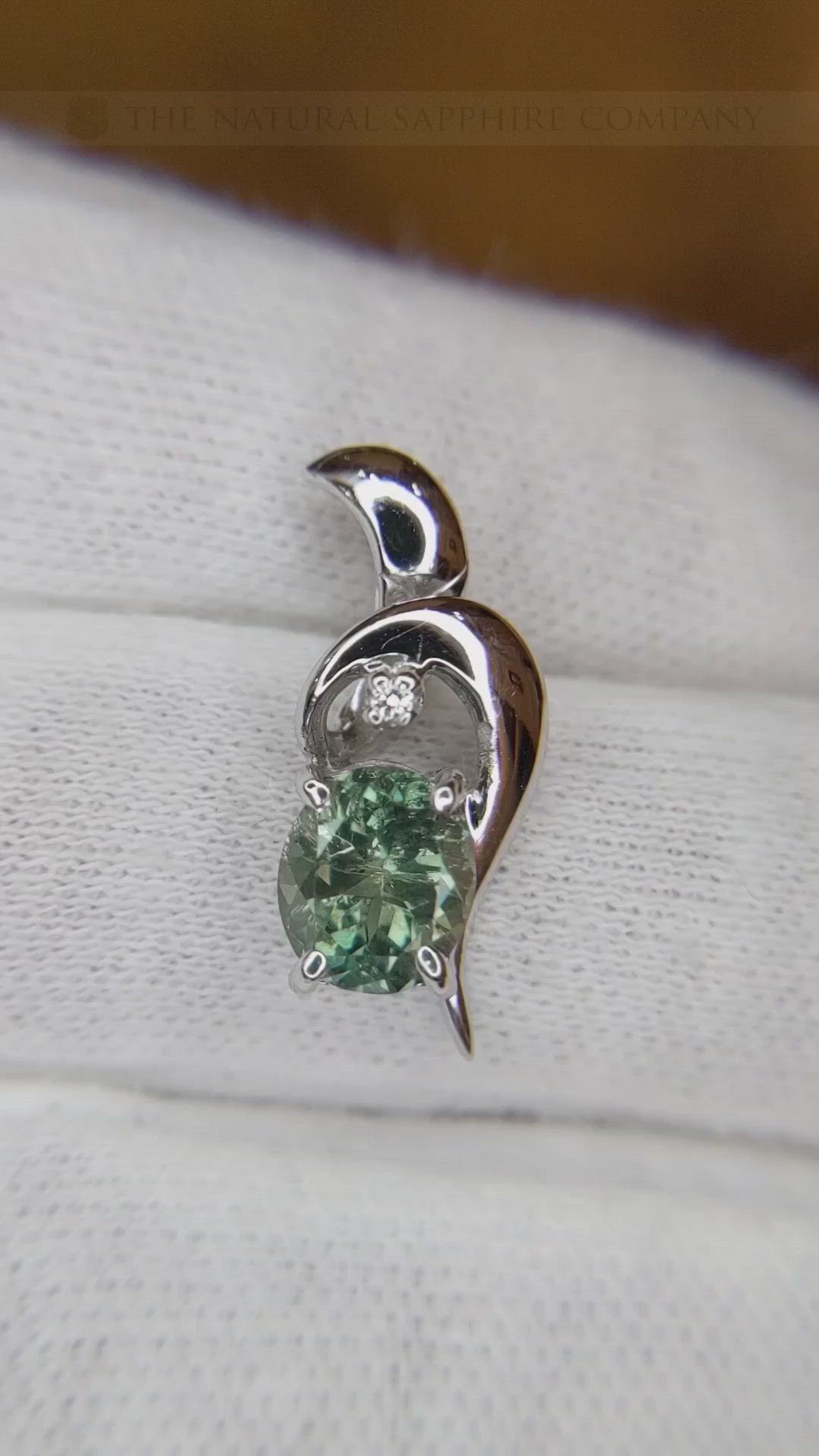 1.75 Ct. Green Sapphire and Natural Diamond Accent Stones Pendant, 14K White Gold Size Video