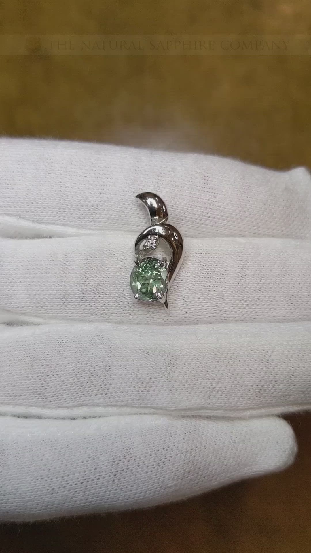1.75 Ct. Green Sapphire and Natural Diamond Accent Stones Pendant, 14K White Gold Size Video