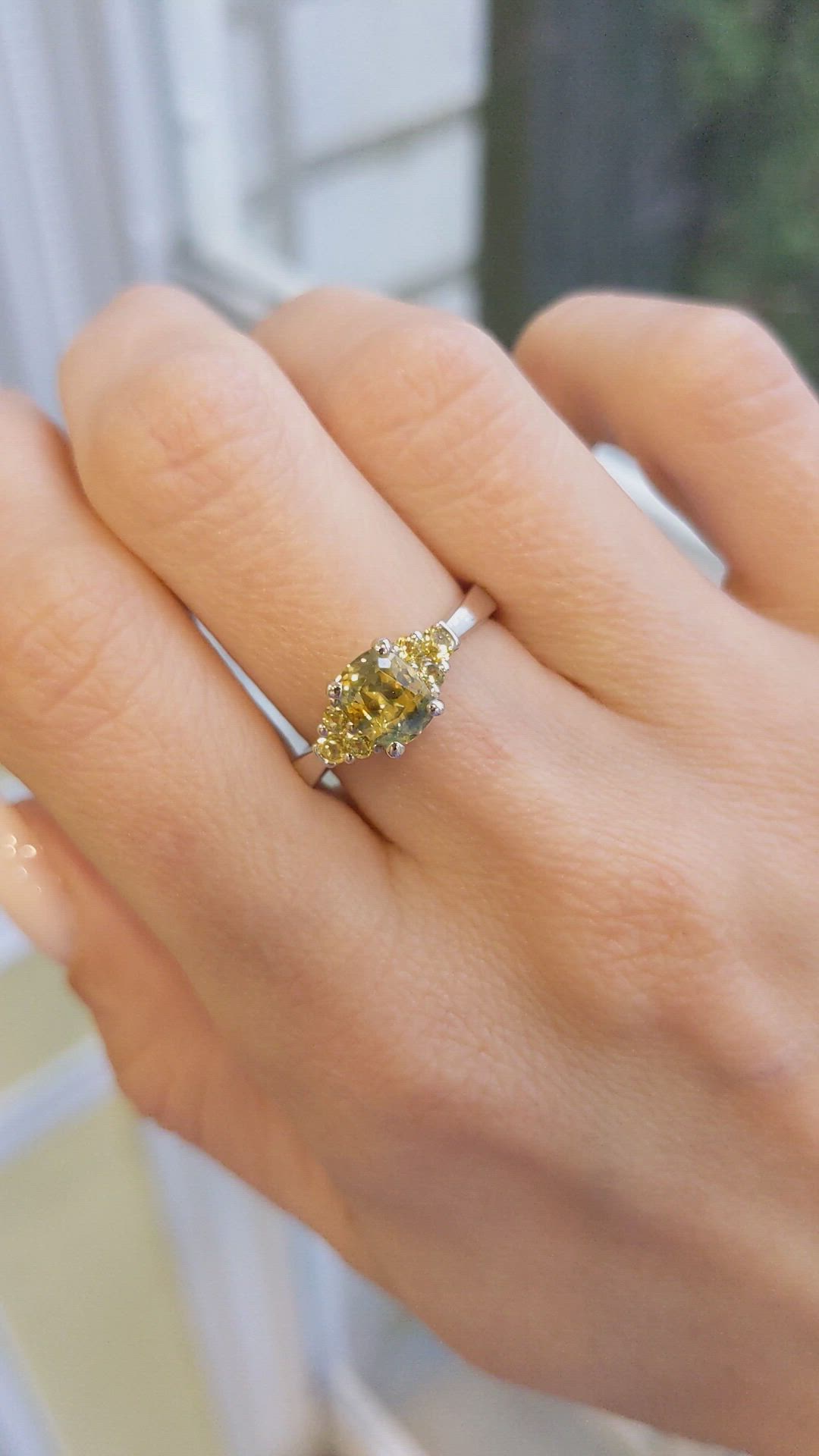 1.50 Ct. Bi Color Sapphire and Greenish Yellow Sapphire Accent Stones Ring, 14K White Gold Size Video
