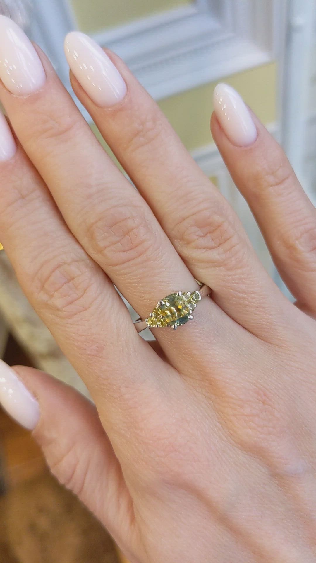 1.50 Ct. Bi Color Sapphire and Greenish Yellow Sapphire Accent Stones Ring, 14K White Gold Size Video