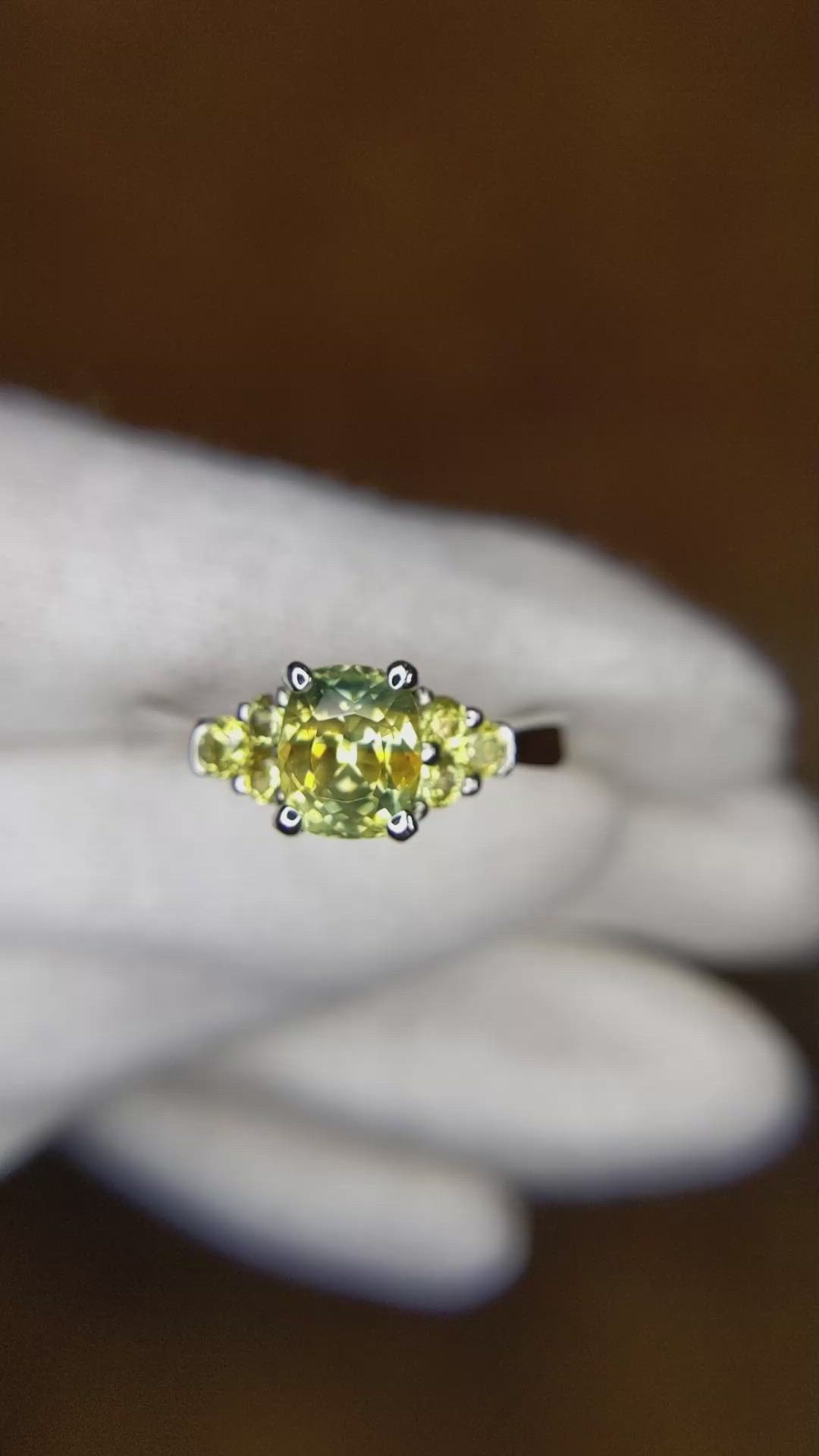 1.50 Ct. Bi Color Sapphire and Greenish Yellow Sapphire Accent Stones Ring, 14K White Gold Size Video