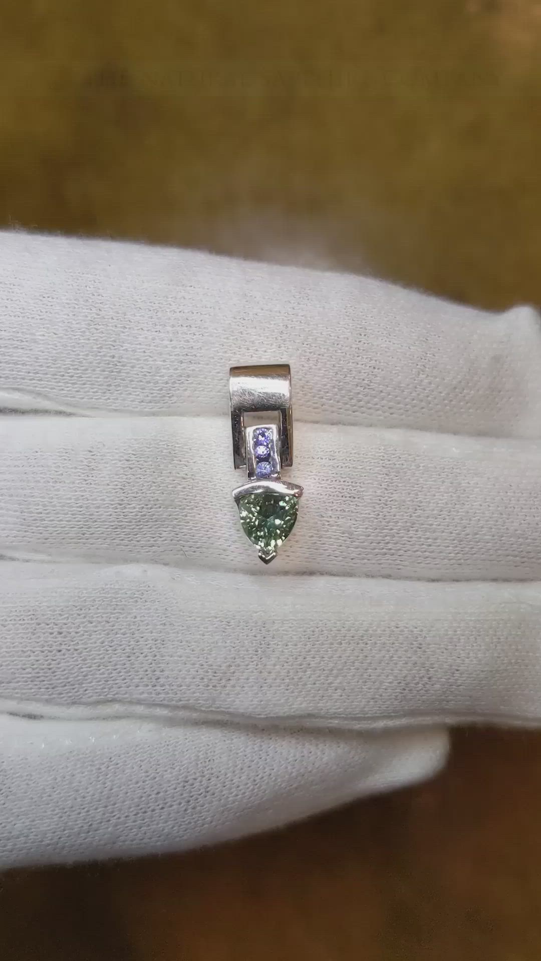 0.96 Ct. Green Sapphire and Blue Sapphire Accent Stones Pendant, 14K White Gold Size Video