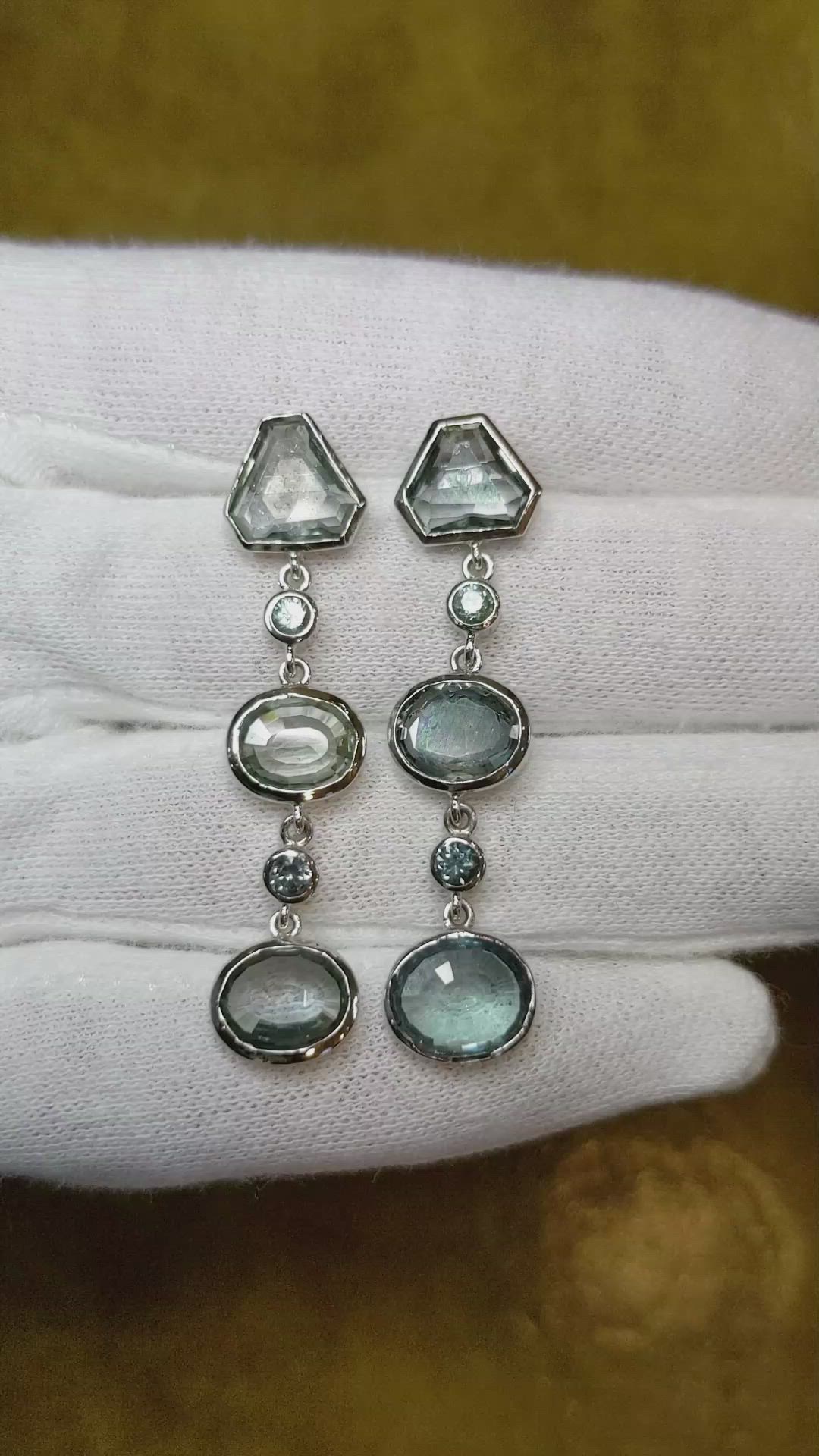 13.41 Ct.Tw. Bluish Green Sapphire Accent Stones Earrings, 14K White Gold Size Video