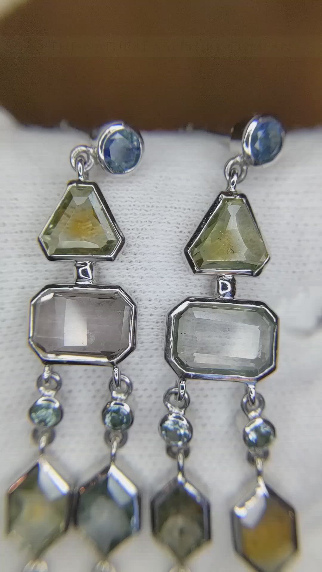 12.69 Ct.Tw. Multi Color Sapphire Accent Stones Earrings, 14K White Gold Size Video