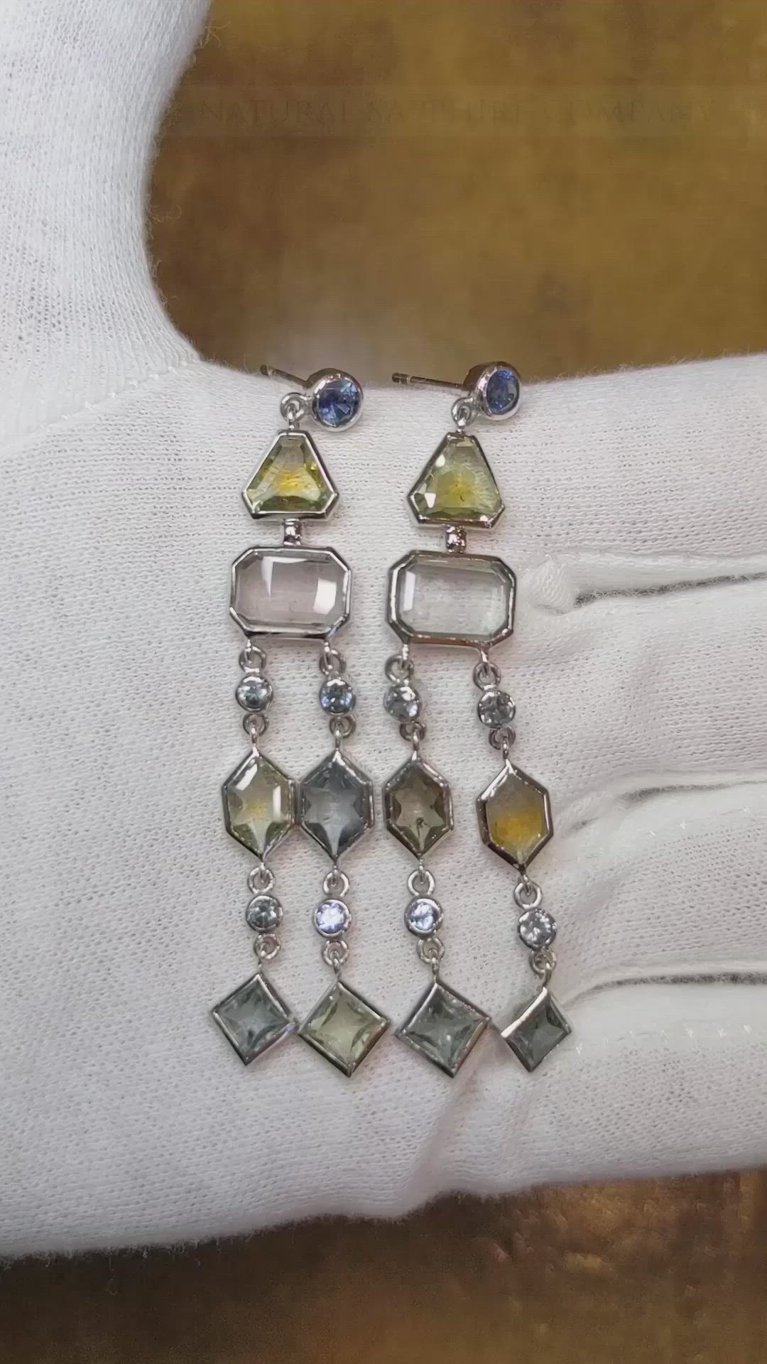 12.69 Ct.Tw. Multi Color Sapphire Accent Stones Earrings, 14K White Gold Size Video