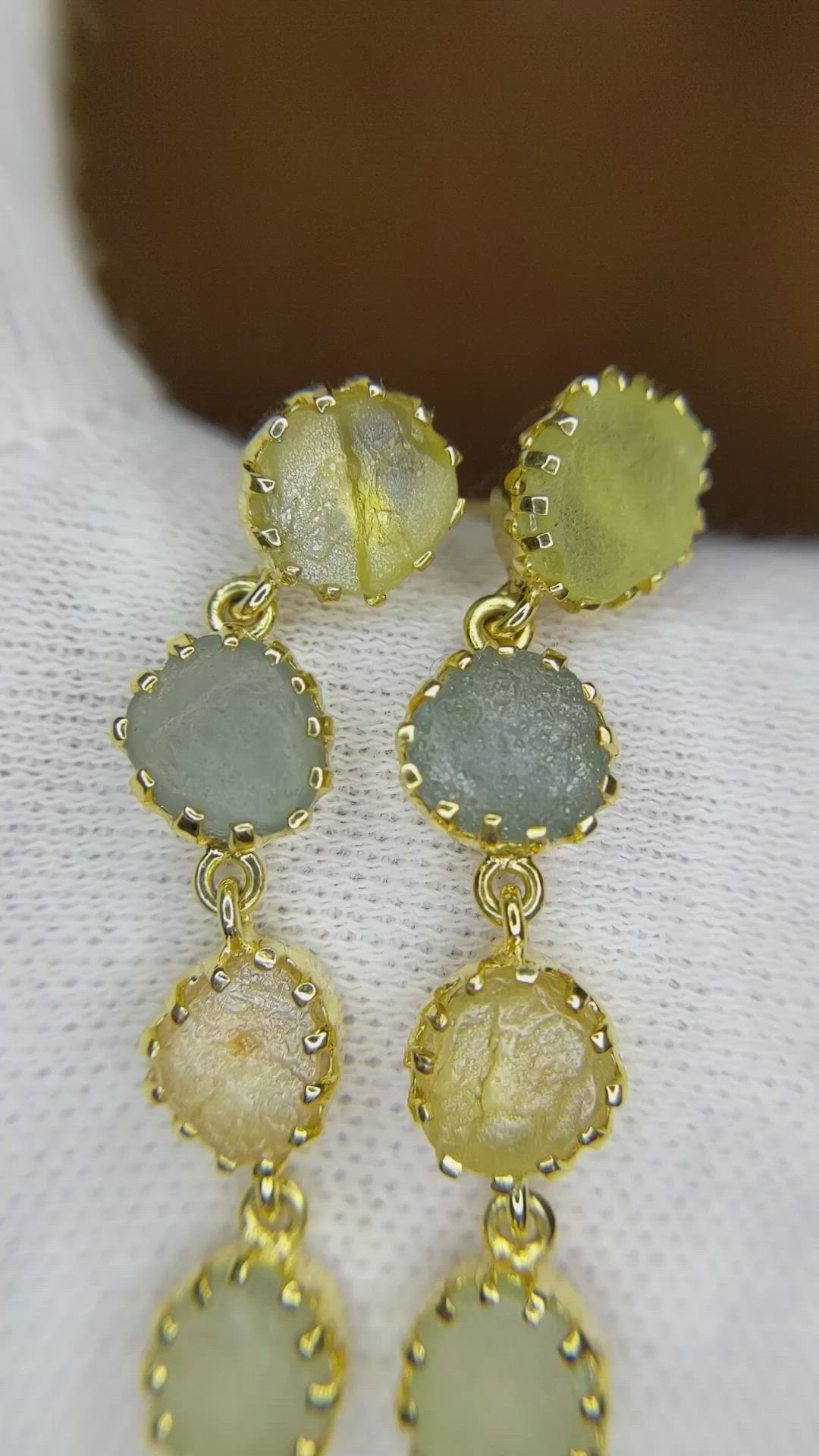 16.98 Ct.Tw. Multi Color Sapphire Antique Style Earrings, 18K Yellow Gold Size Video