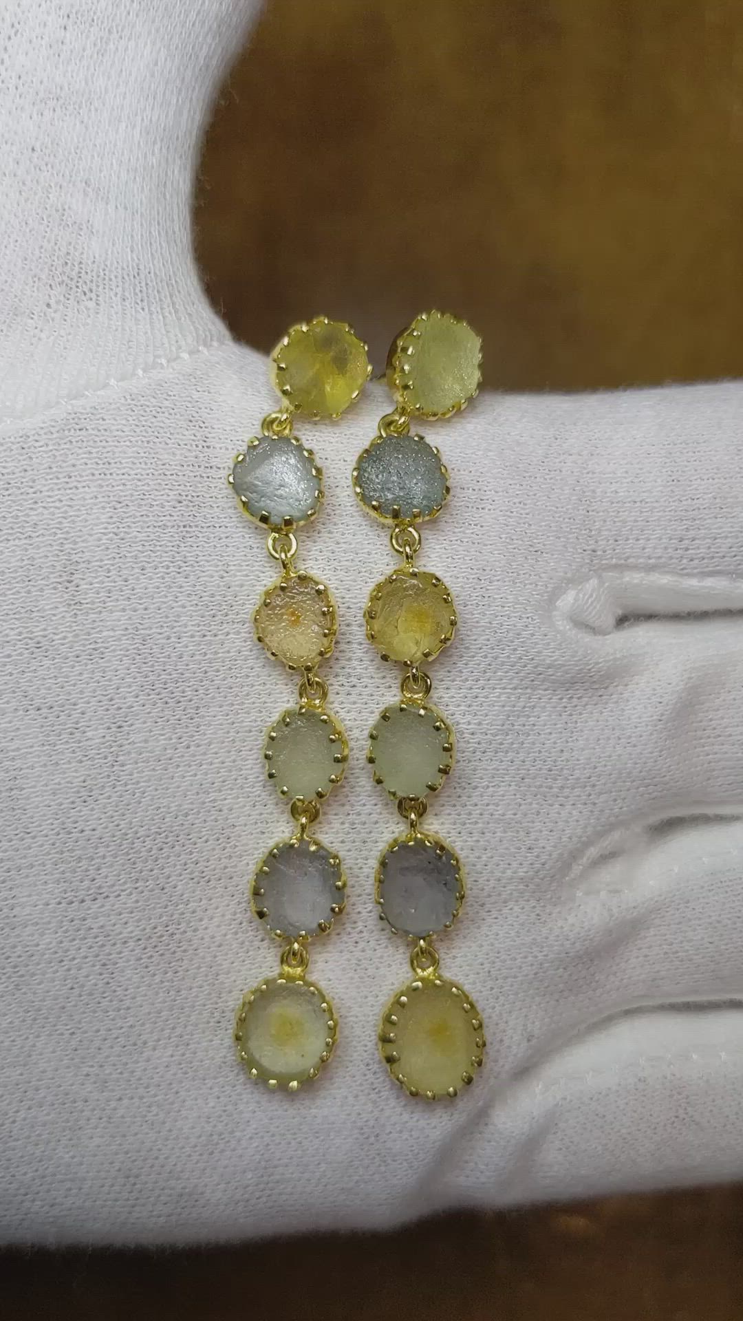 16.98 Ct.Tw. Multi Color Sapphire Antique Style Earrings, 18K Yellow Gold Size Video