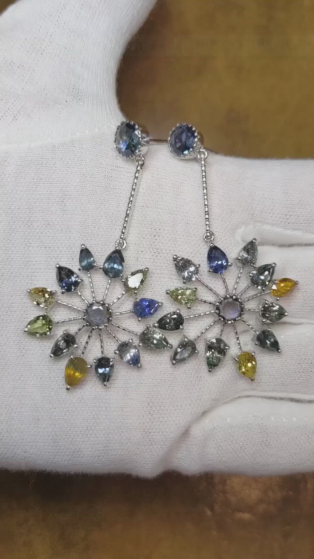 17.47 Ct.Tw. Multi Color Sapphire Accent Stones Earrings, 14K White Gold Size Video
