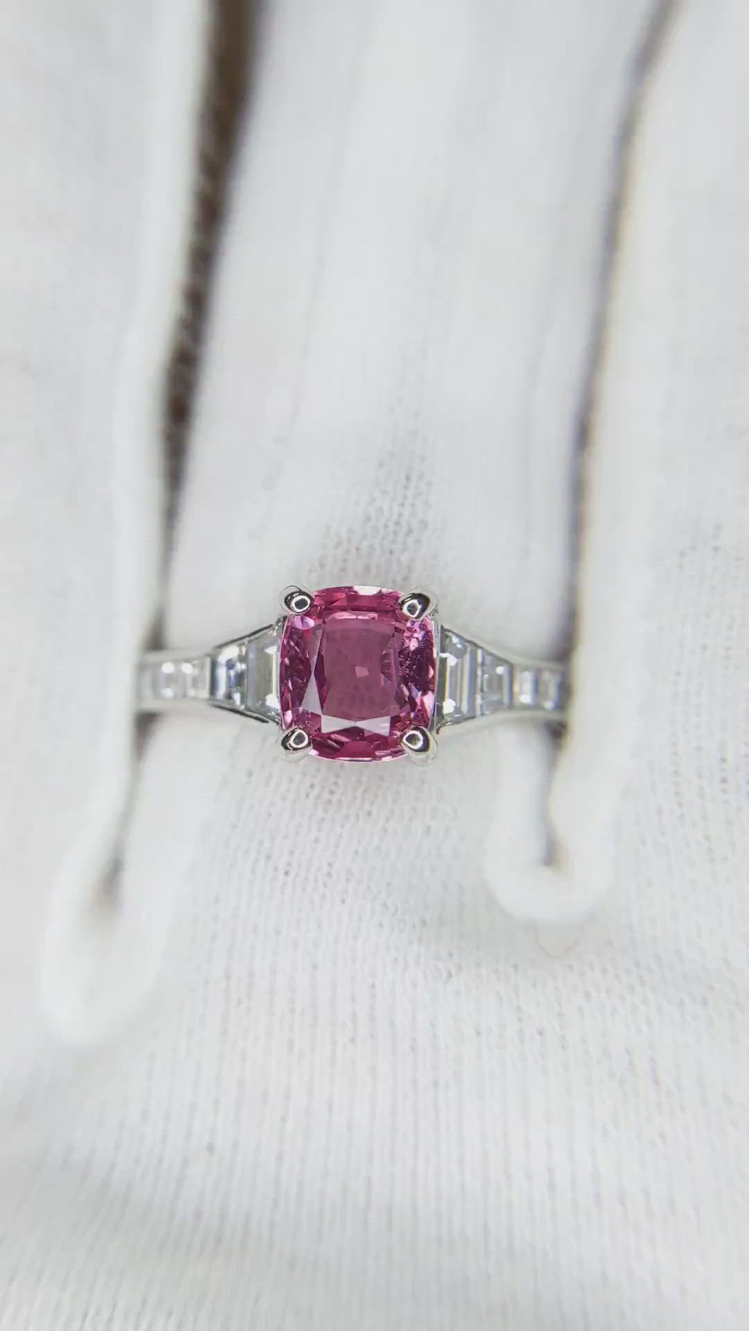 1.38 Ct. Pink Sapphire and Natural Diamond Pave Ring, Platinum 950 Size Video