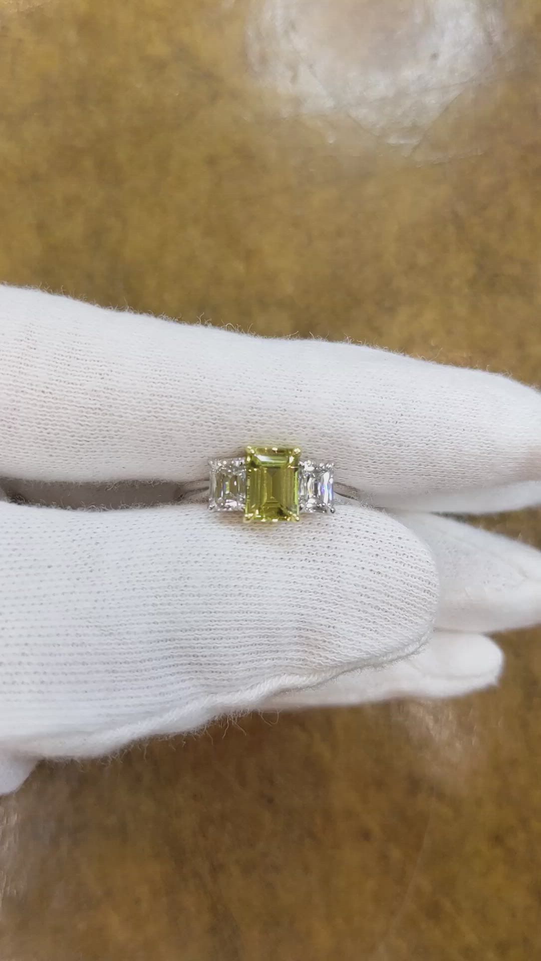1.37 Ct. Yellow Sapphire and Natural Diamond Three Stone Ring, Platinum & 18K Yellow Size Video