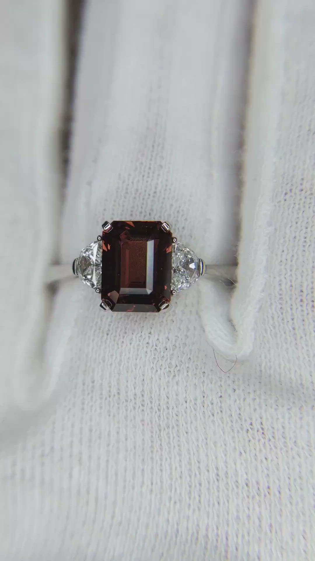 2.08 Ct. Reddish Pink Sapphire and Natural Diamond Three Stone Ring, Platinum 950 Size Video