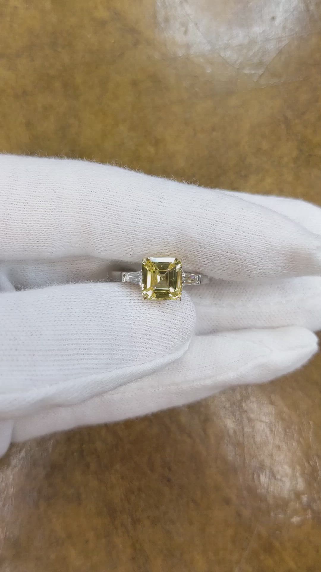2.52 Ct. Yellow Sapphire and Natural Diamond Three Stone Ring, Platinum & 18K Yellow Size Video